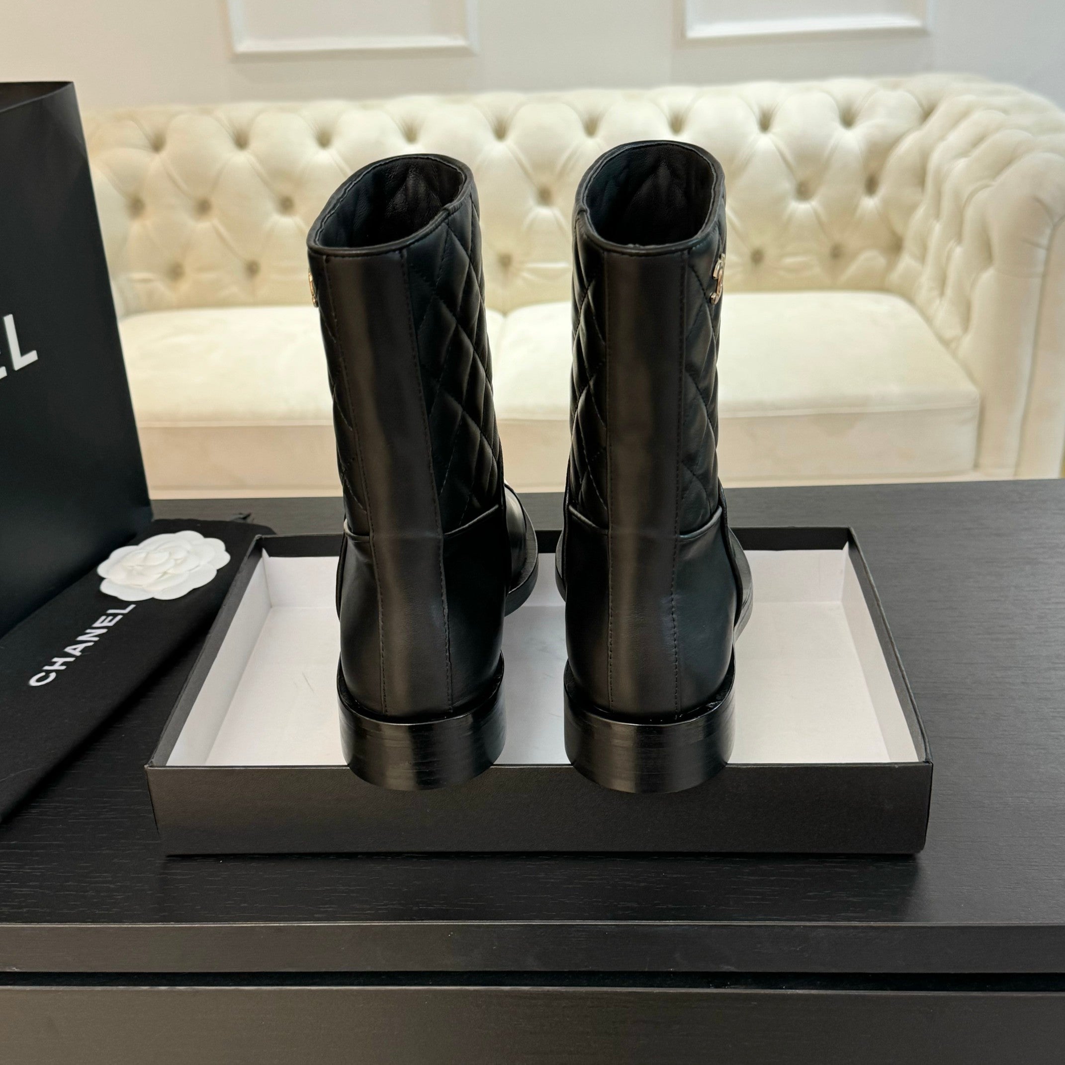CC Ankle Boots 30mm Black Calfskin Quilted