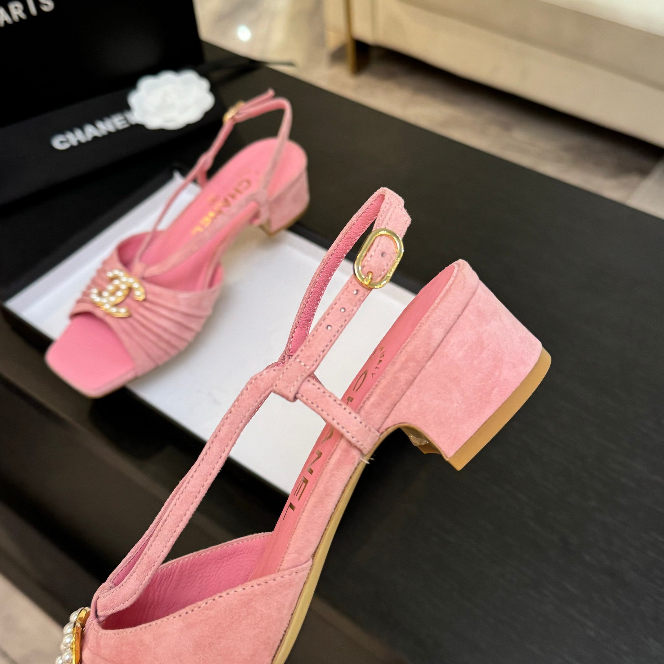 CC 25S Sandal Heel 50mm Pink Kidskin