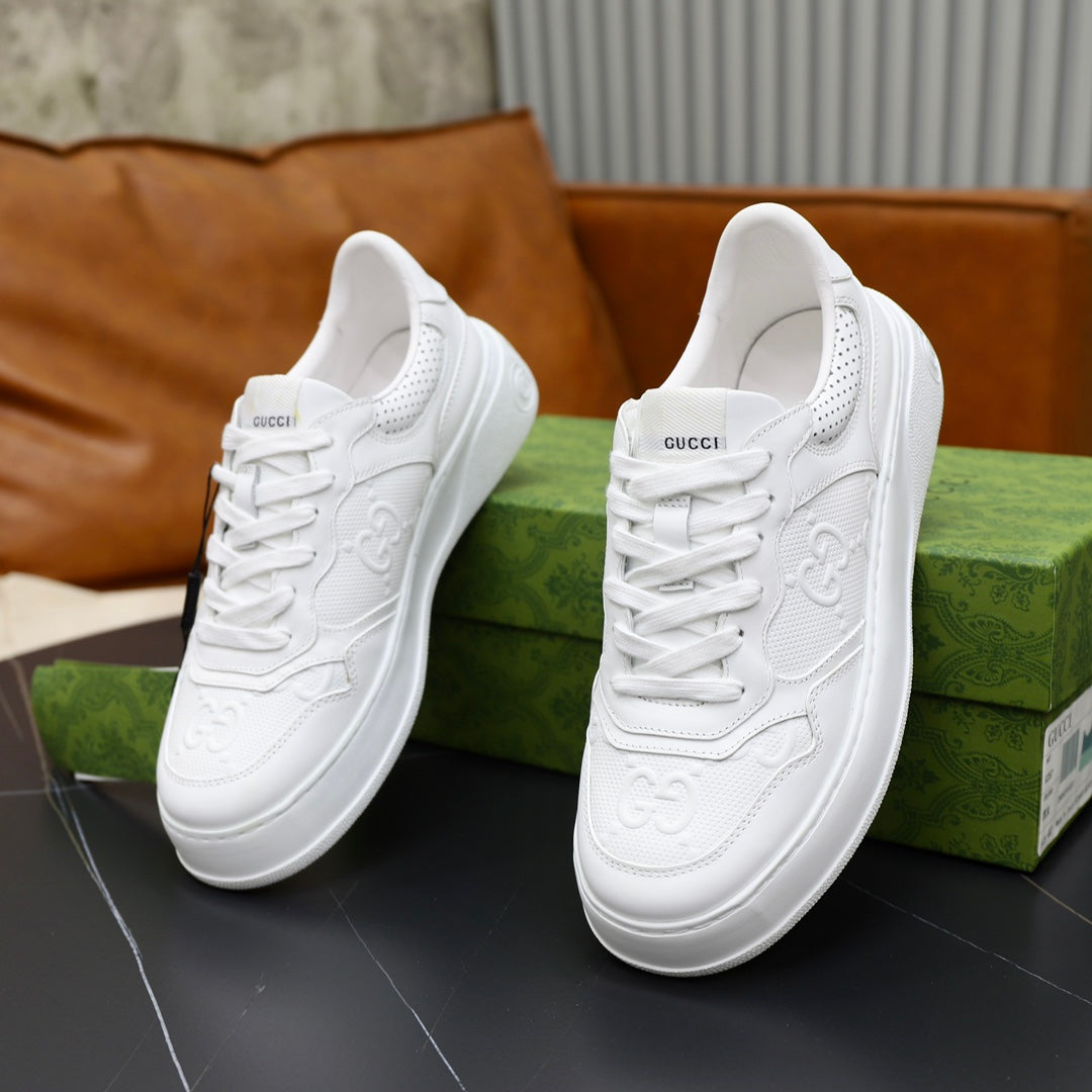 GG Men's Sneaker White Cowhide Embossed 523165