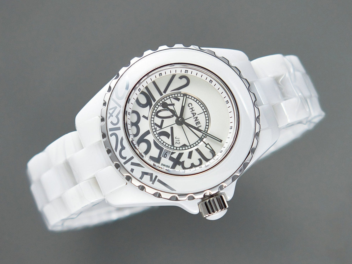 J12 Date Quartz White Ceramic Stainless Graffiti Limited