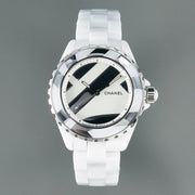 J12 38mm Automatic Limited Untitled H5582 White Ceramic Black White Dial
