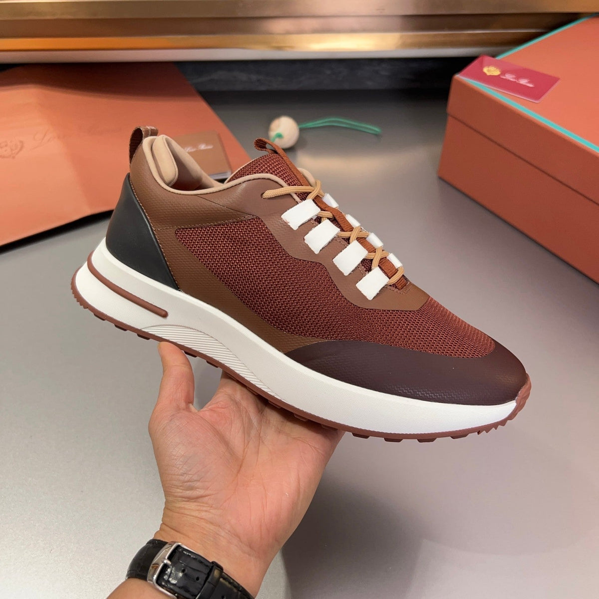 LP BRUNELLO SNEAKERS BROWN AND CHOCOLATE MESH BREATHABLE