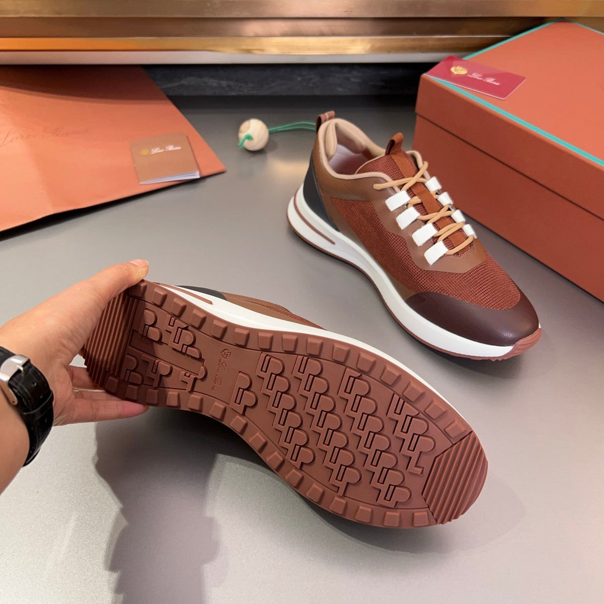 LP BRUNELLO SNEAKERS BROWN AND CHOCOLATE MESH BREATHABLE