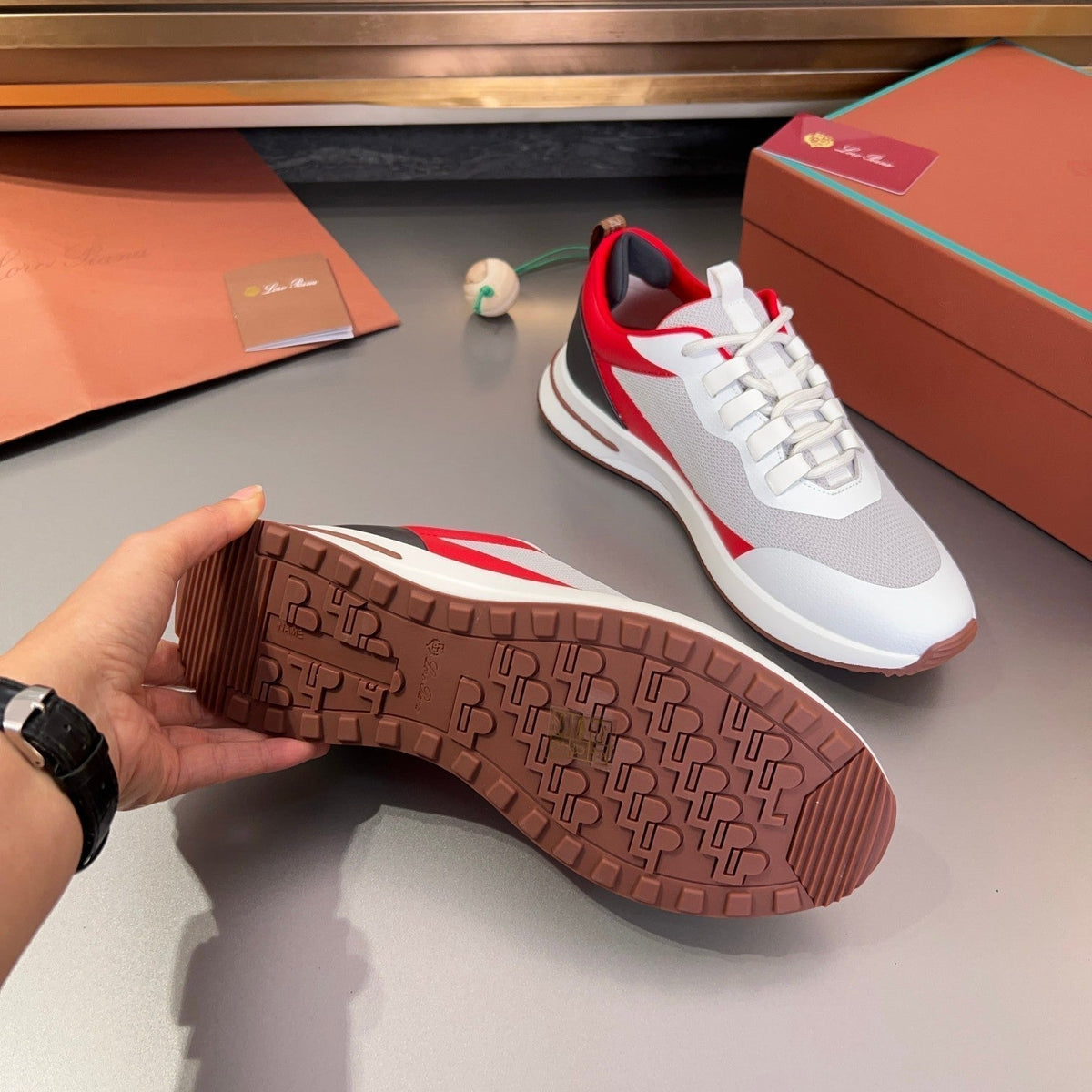 LP BRUNELLO SNEAKERS LIGHT GRAY AND RED MESH BREATHABLE