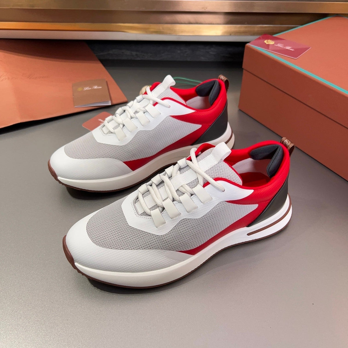 LP BRUNELLO SNEAKERS LIGHT GRAY AND RED MESH BREATHABLE