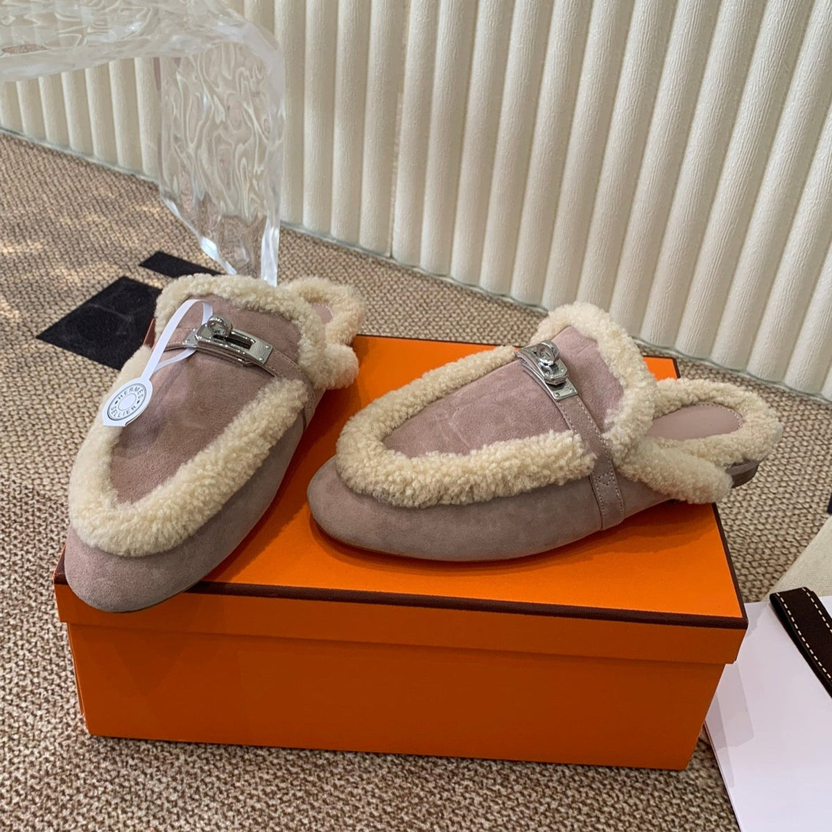 HM Oz Mule In Light Purple Suede Lined With Wool Fleece 113187