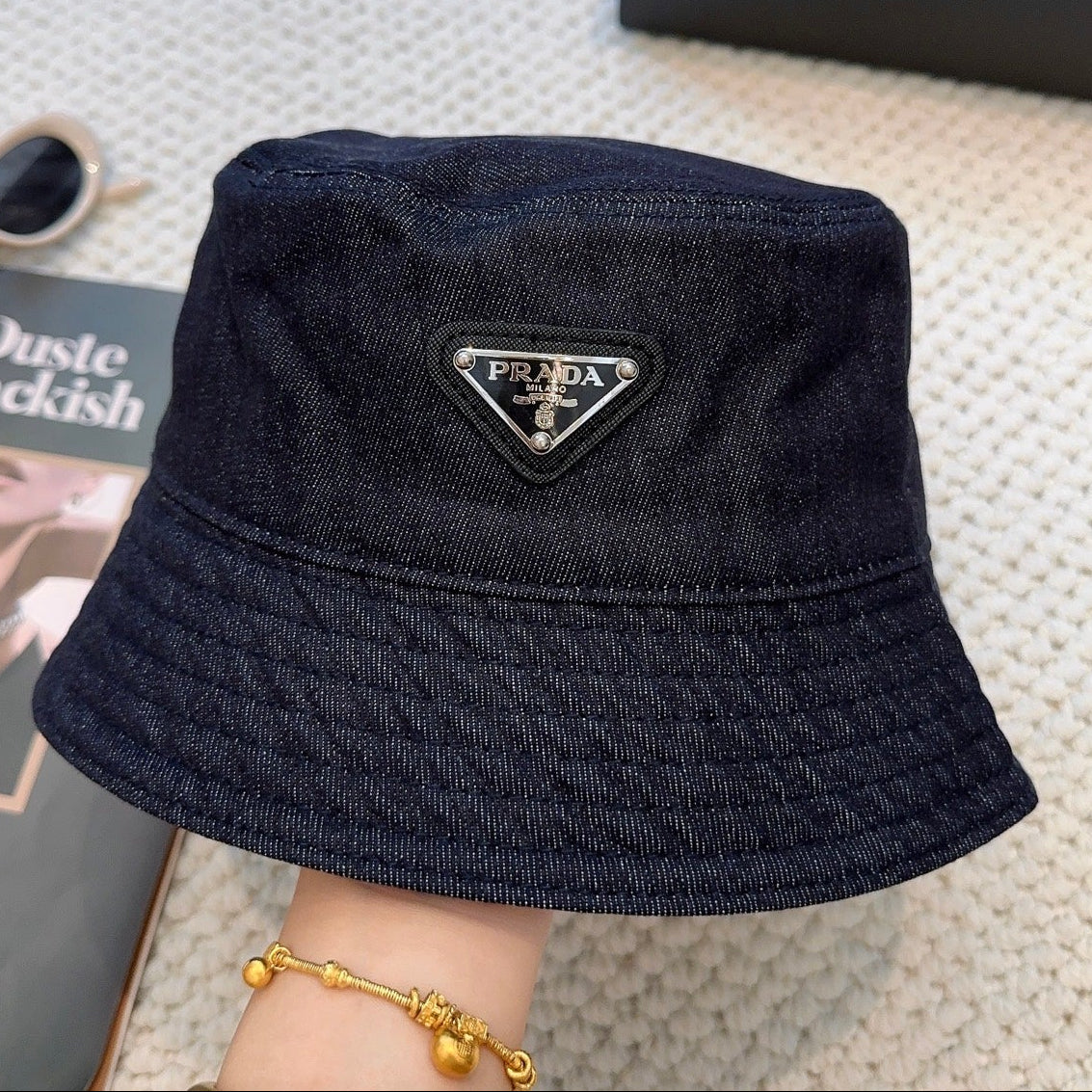 Prada Denim Triangle Bucket Hat 299816