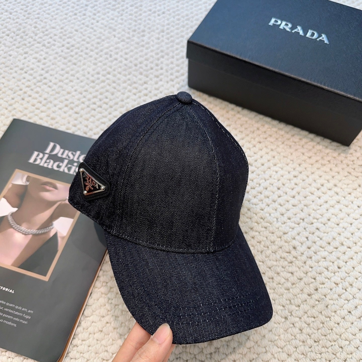 Prada Denim Triangle Baseball Cap