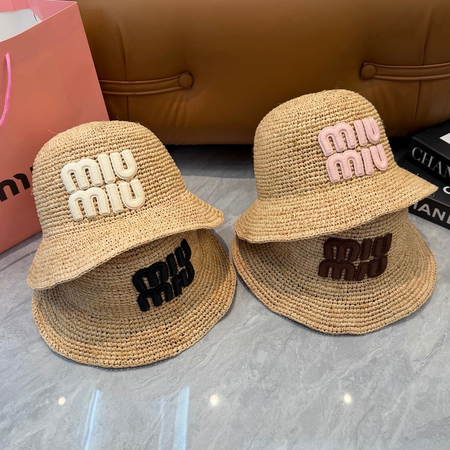 Miumiu Straw Hat with Logo 379596