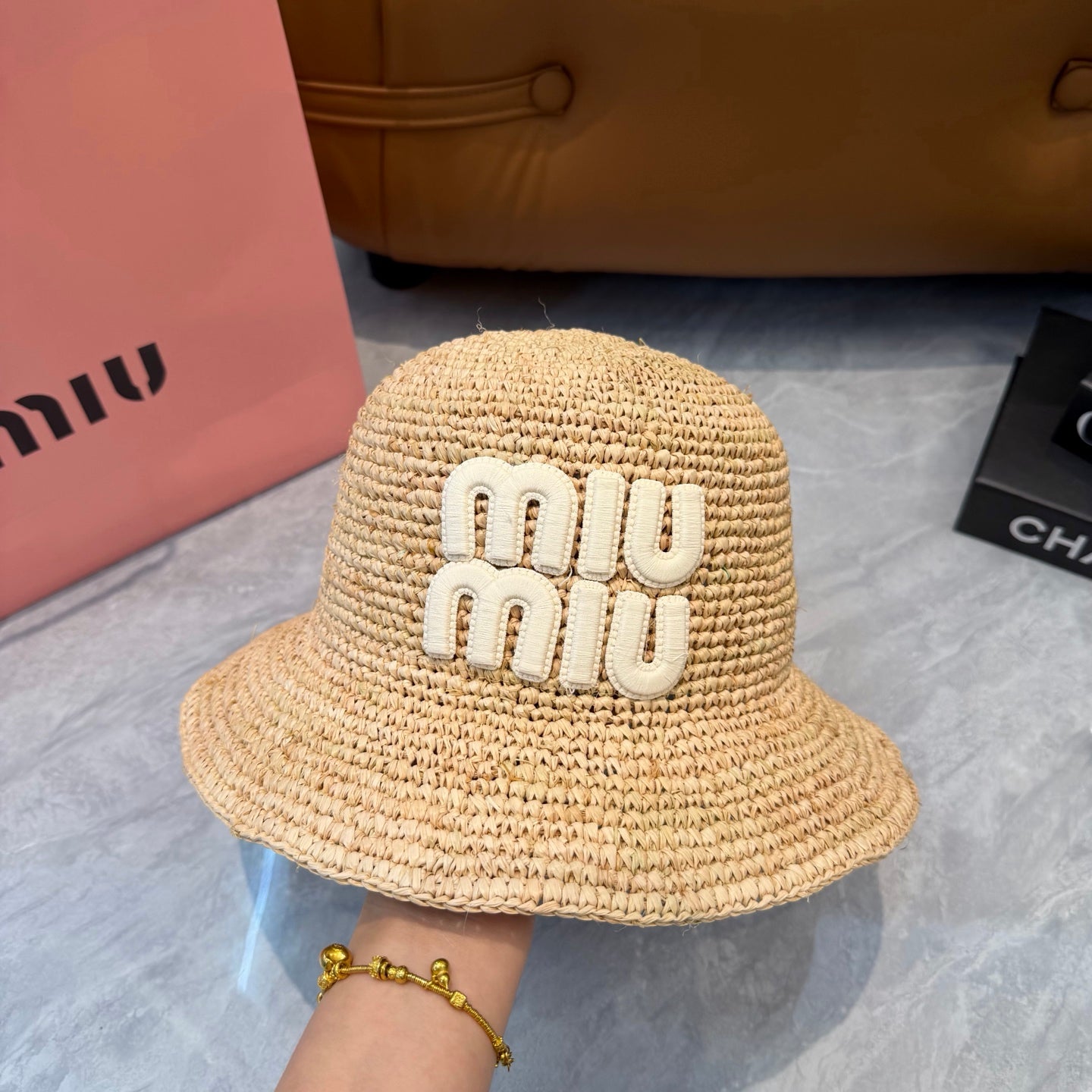 Miumiu Straw Hat with Logo 379596