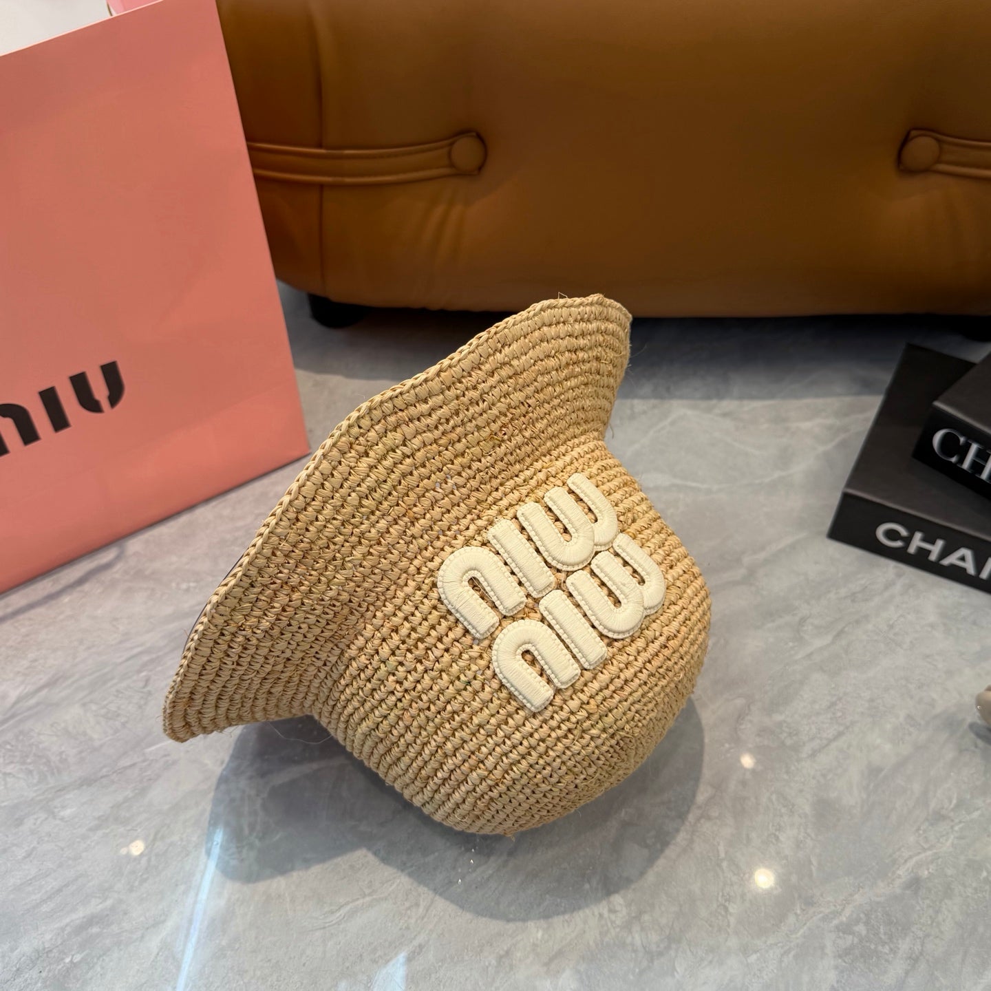 Miumiu Straw Hat with Logo 379596