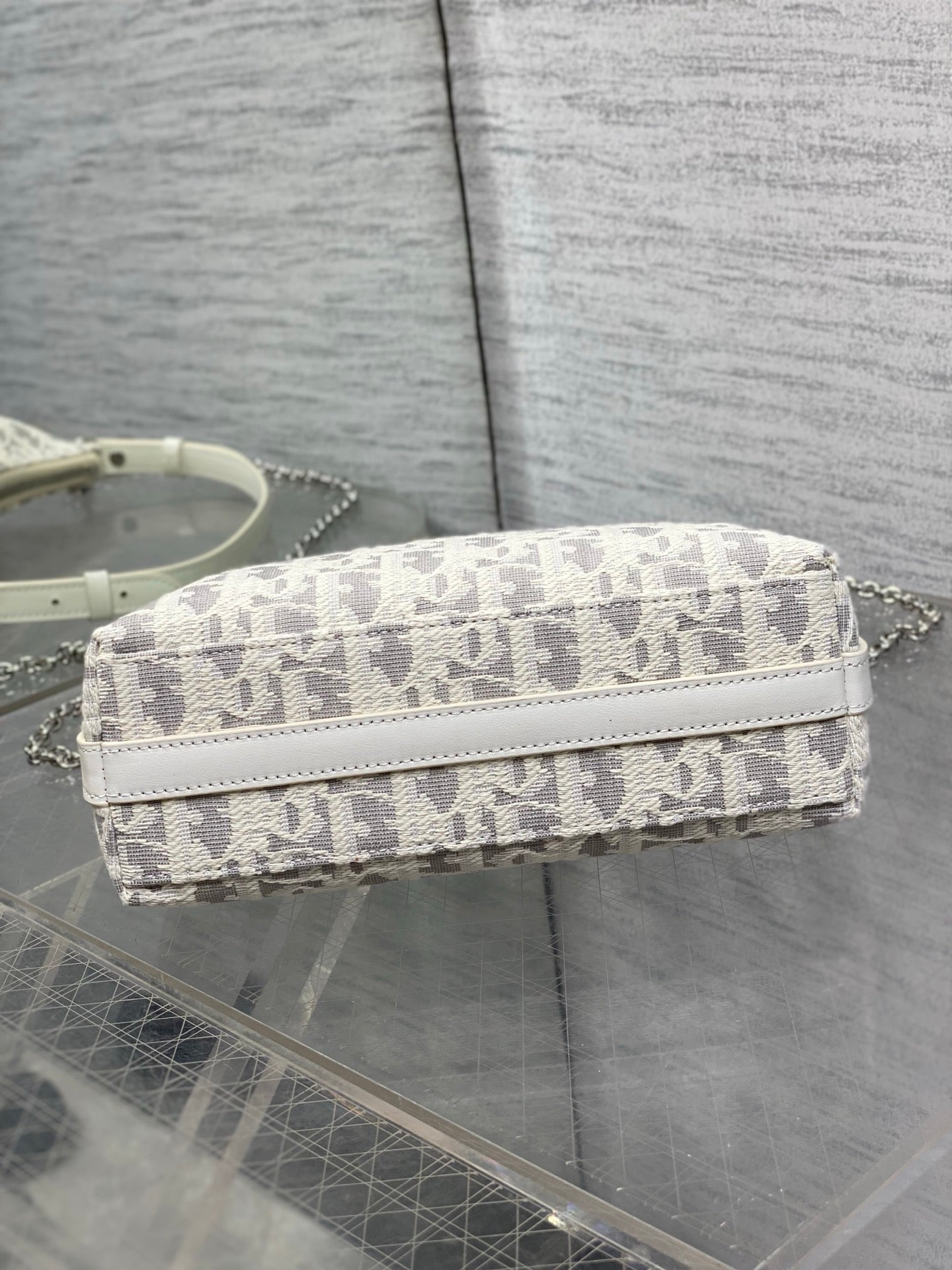 Dior 2026 Diorling 19cm Bag White Grey Cotton Calfskin 289144