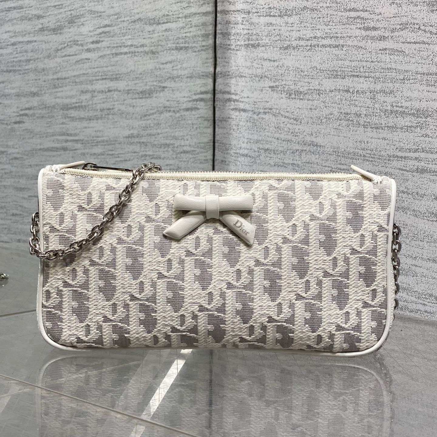 Dior 2026 Promenade 22cm Bag White Grey Cotton Calfskin 289146