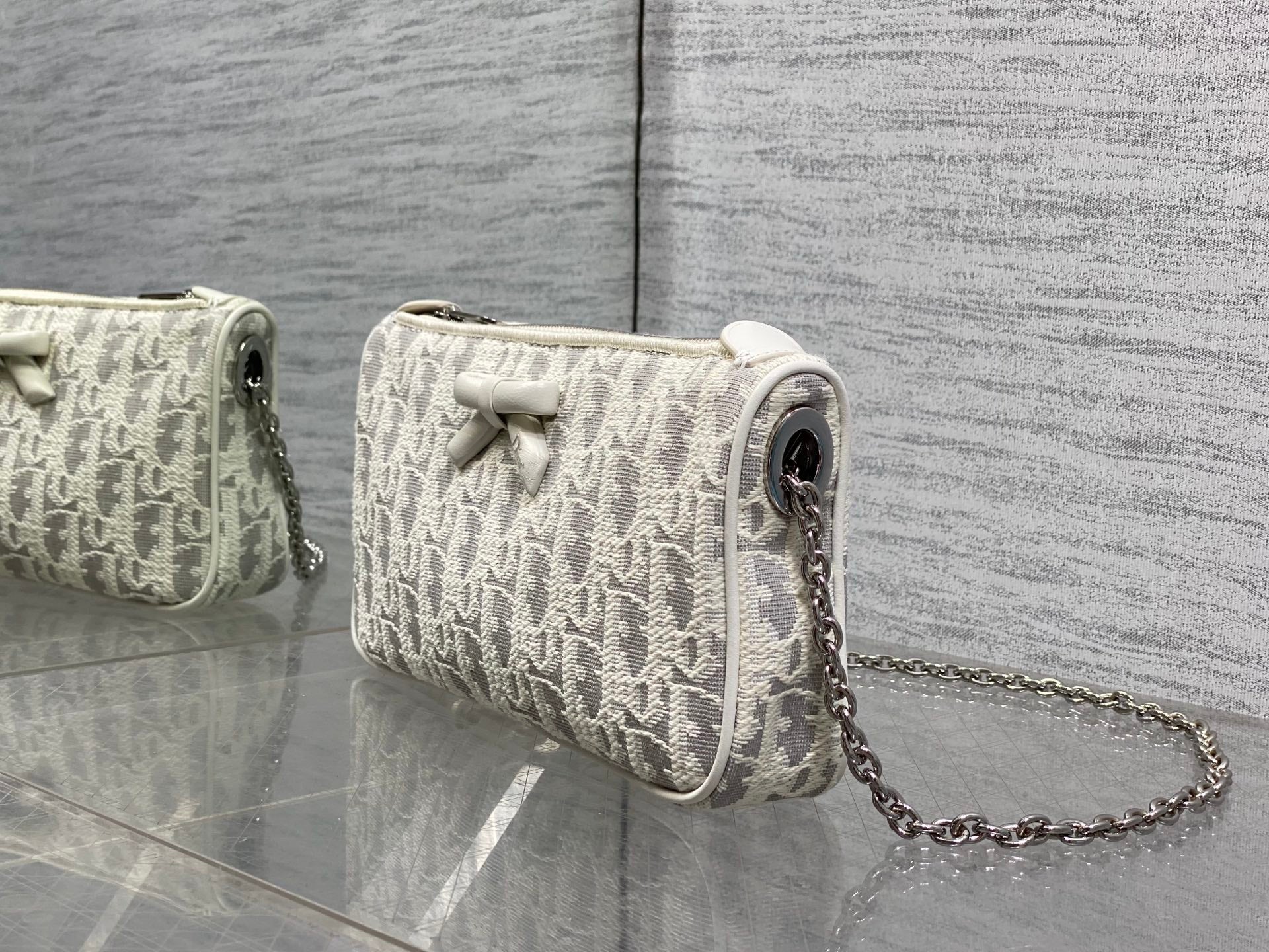 Dior 2026 Promenade 22cm Bag White Grey Cotton Calfskin 289146