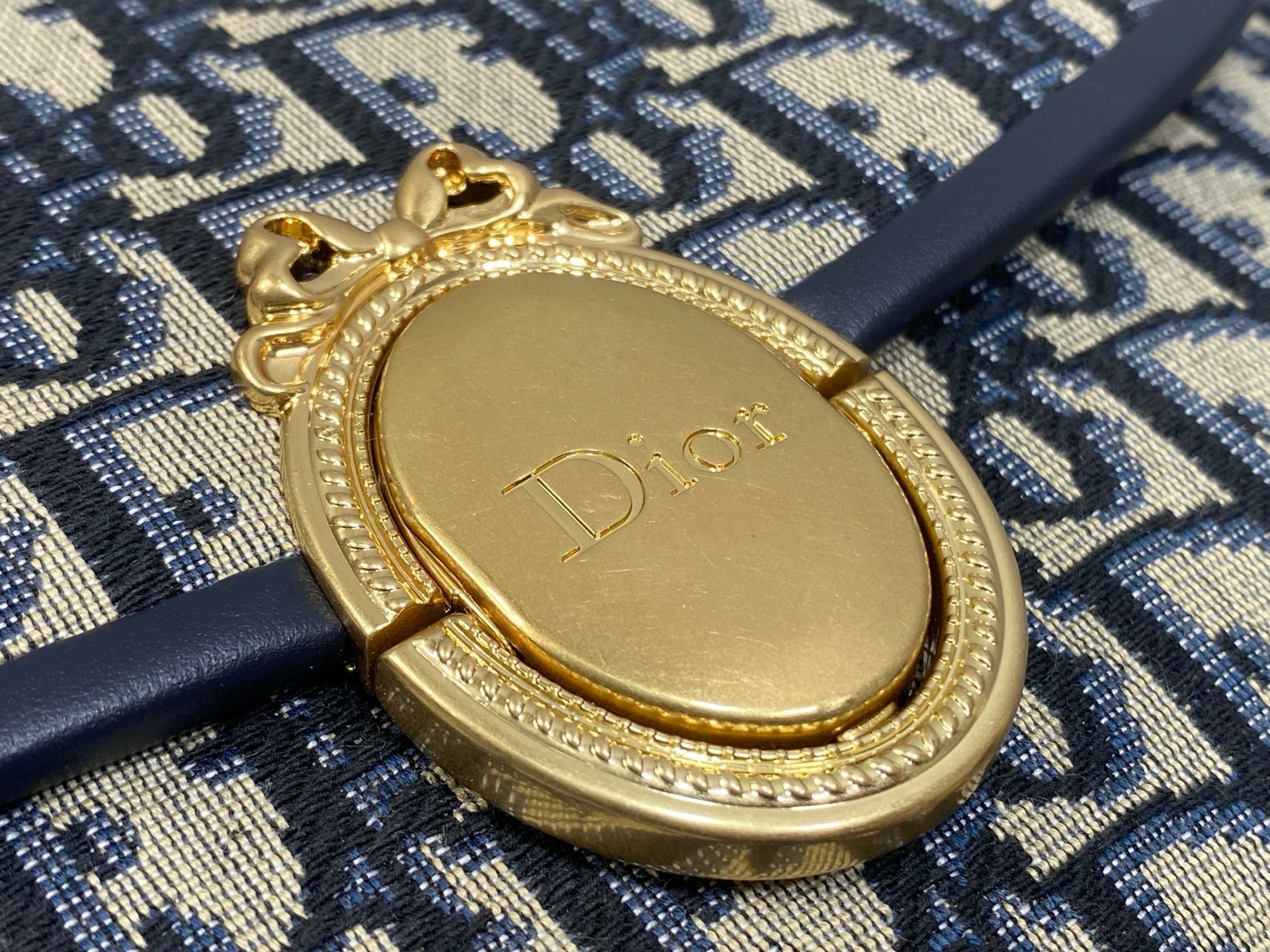 Dior 2026 Medaillon Oblique Jacquard Flap Bag 23cm Blue Beige Fabric 355386