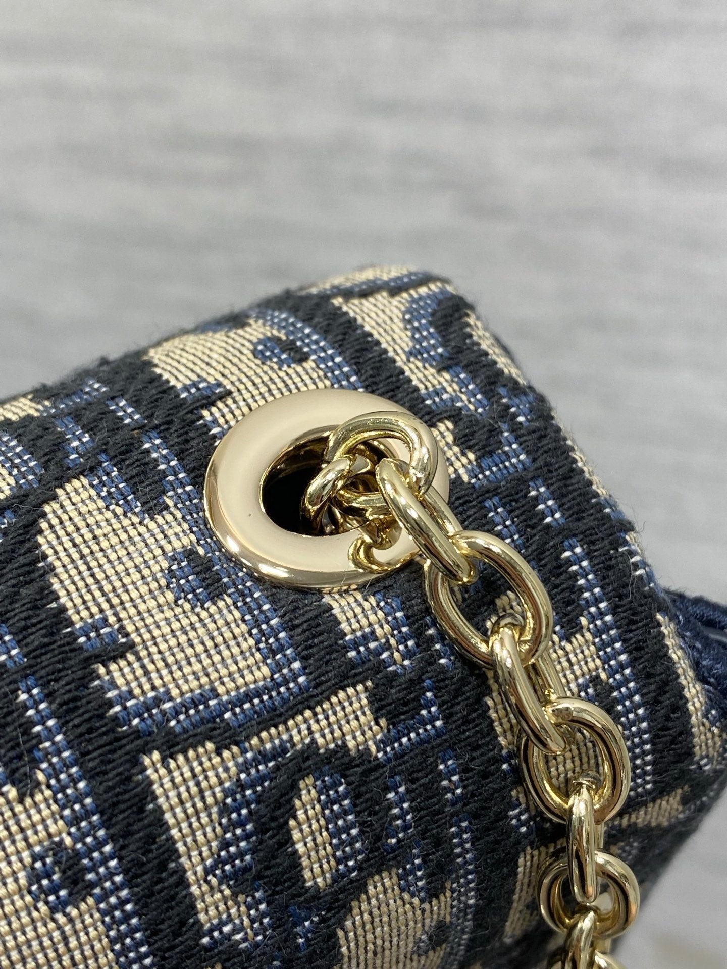 Dior 2026 Oblique Bow Bag 21cm Blue Beige Fabric Leather 378809