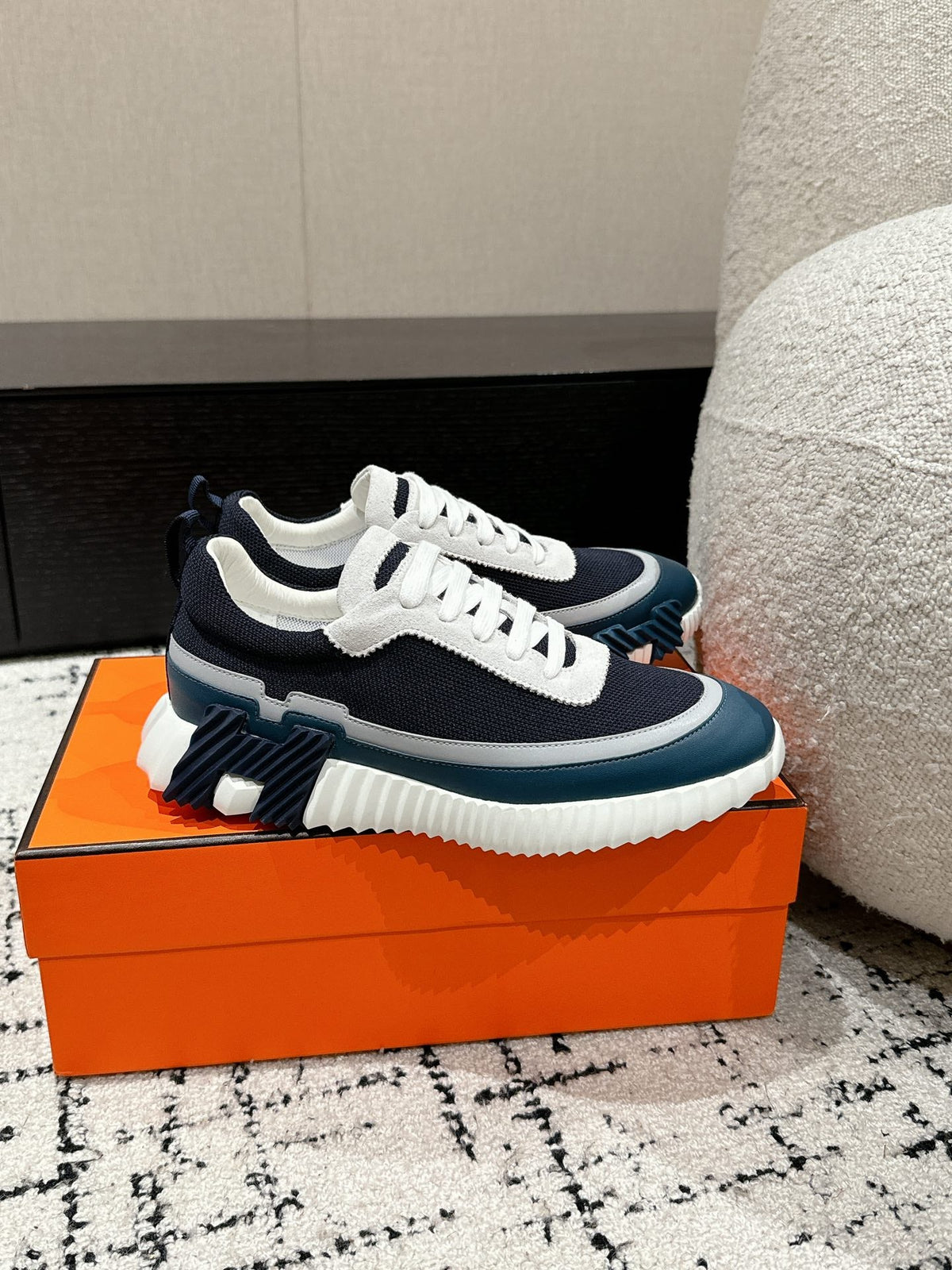 HM Sneaker In Charcoal Blue Mesh Fabric 985314