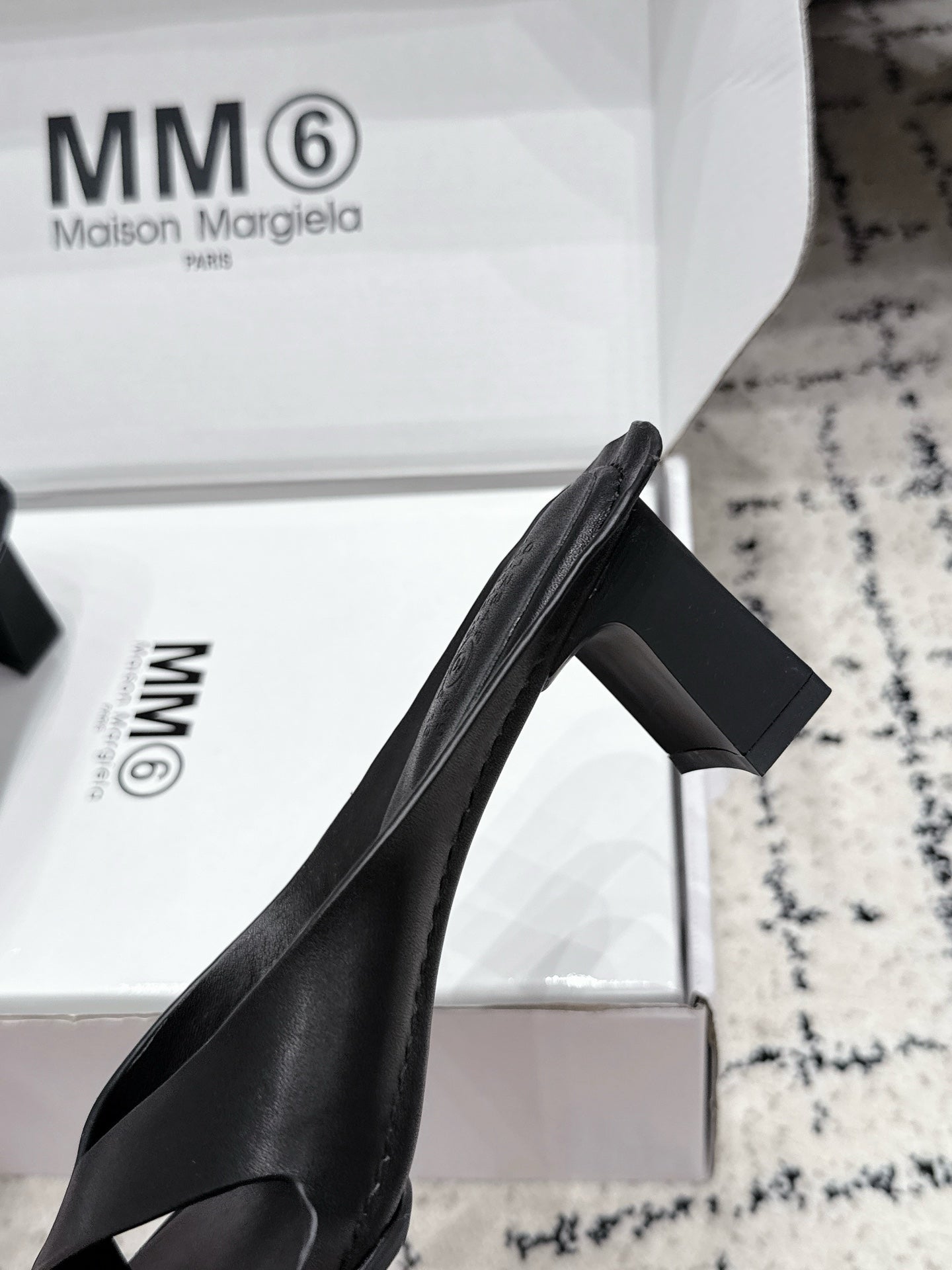 Maison Margiela 2026 Square Toe High-Heeled Flip-Flops Sandal 55mm Cowhide 924867