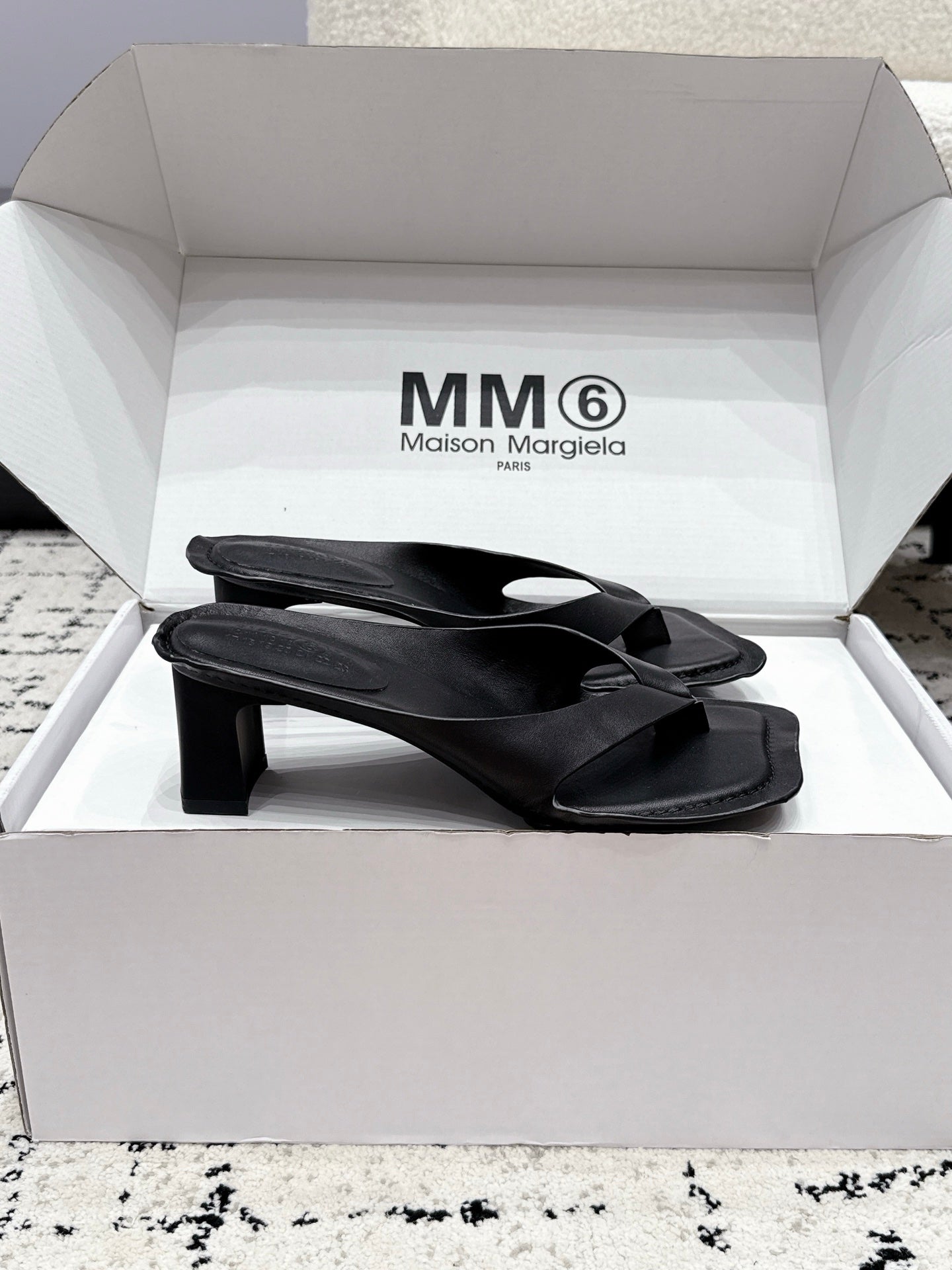 Maison Margiela 2026 Square Toe High-Heeled Flip-Flops Sandal 55mm Cowhide 924867
