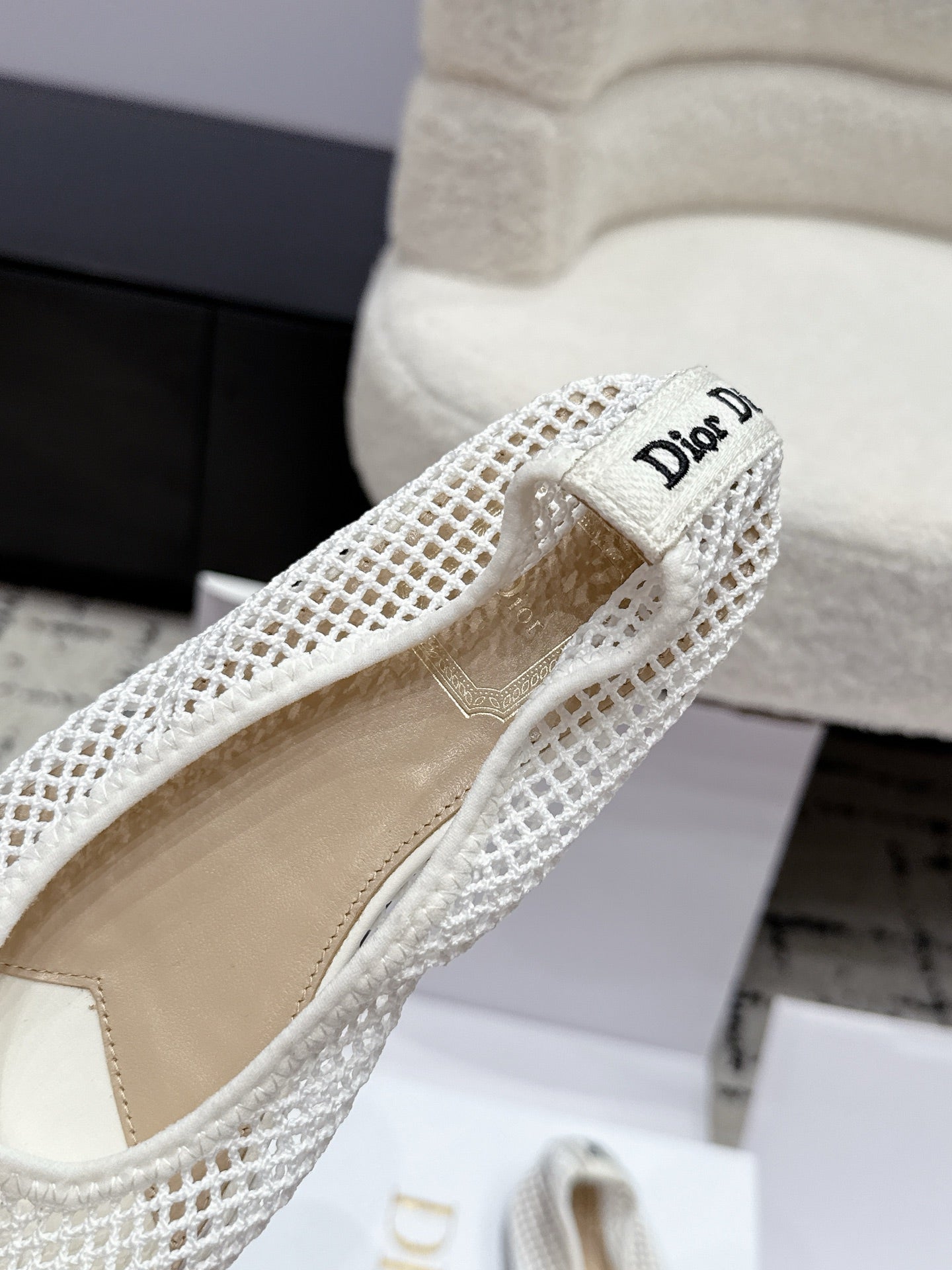 Dior 2026 Embroidered Webbing Ballet Flats Mesh Leather 923144