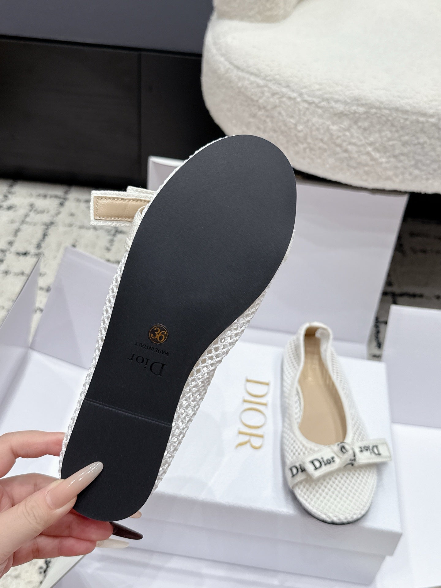 Dior 2026 Embroidered Webbing Ballet Flats Mesh Leather 923144