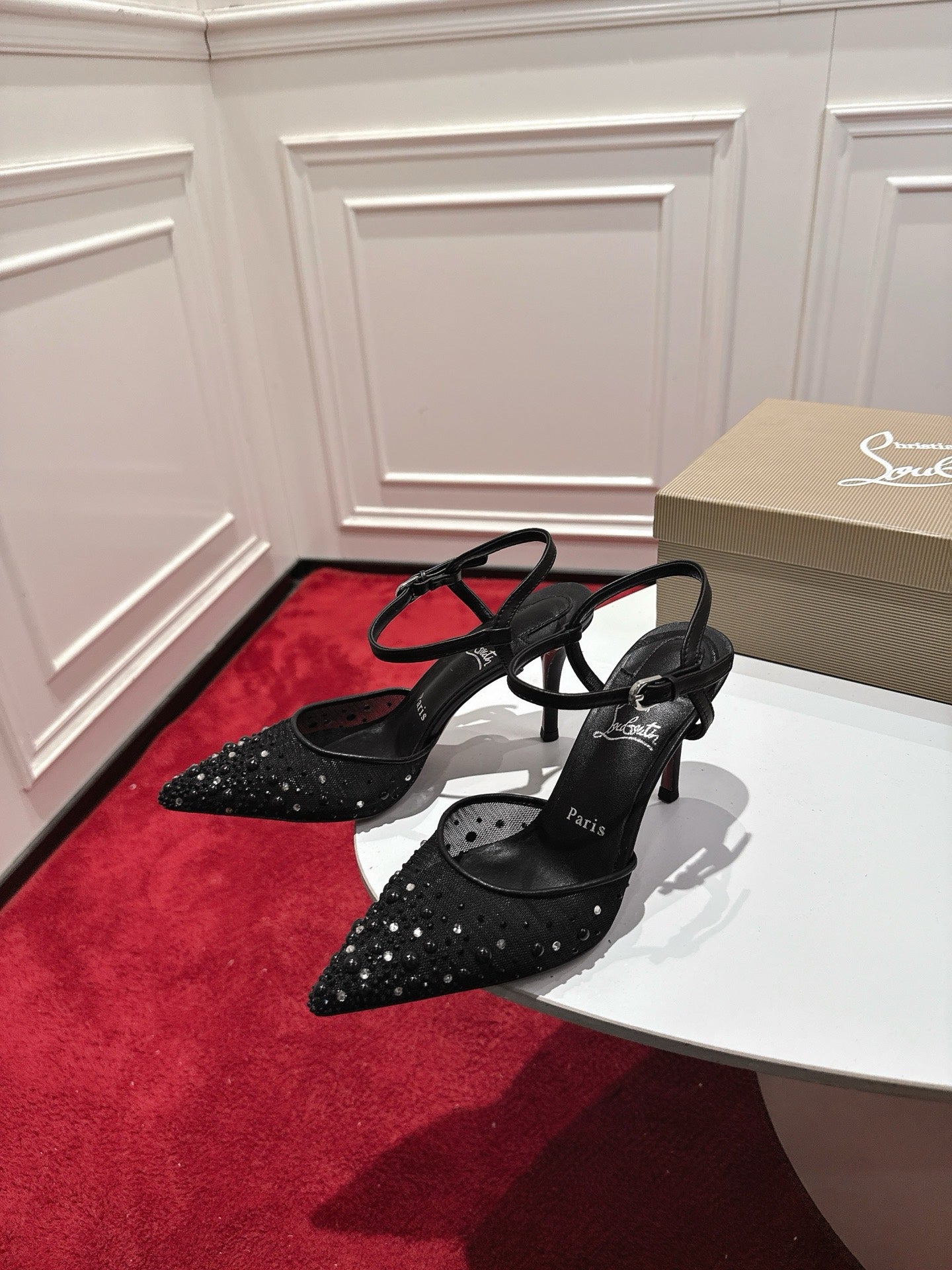 Christian Louboutin Miss Z Degrastrass Perla Slingback Pump Mesh Strass Leather 863574