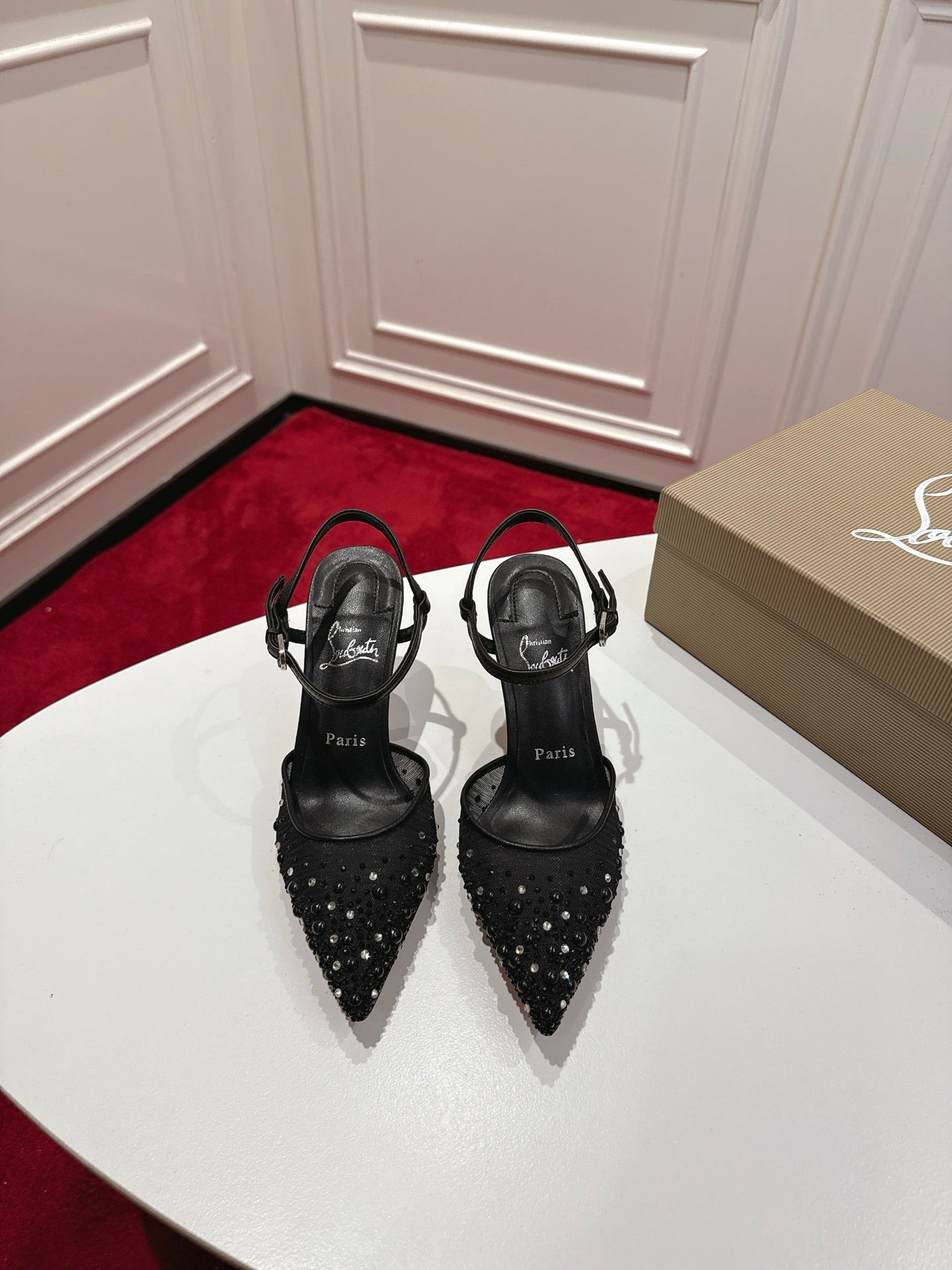 Christian Louboutin Miss Z Degrastrass Perla Slingback Pump Mesh Strass Leather 863574
