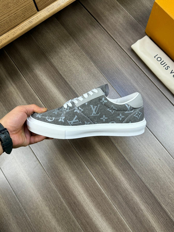 LV TRAINER SNEAKER IN GREY PASTEL MONOGRAM DENIM