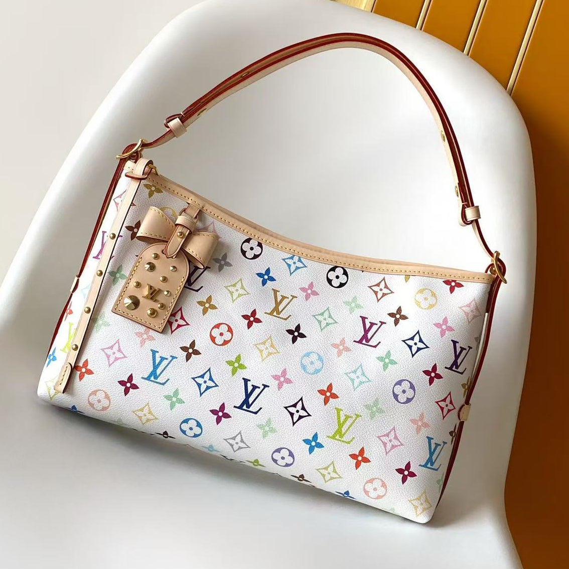 LV 2026 CarryAll Handbag 36cm White Multicolors Canvas Cowhide 281514