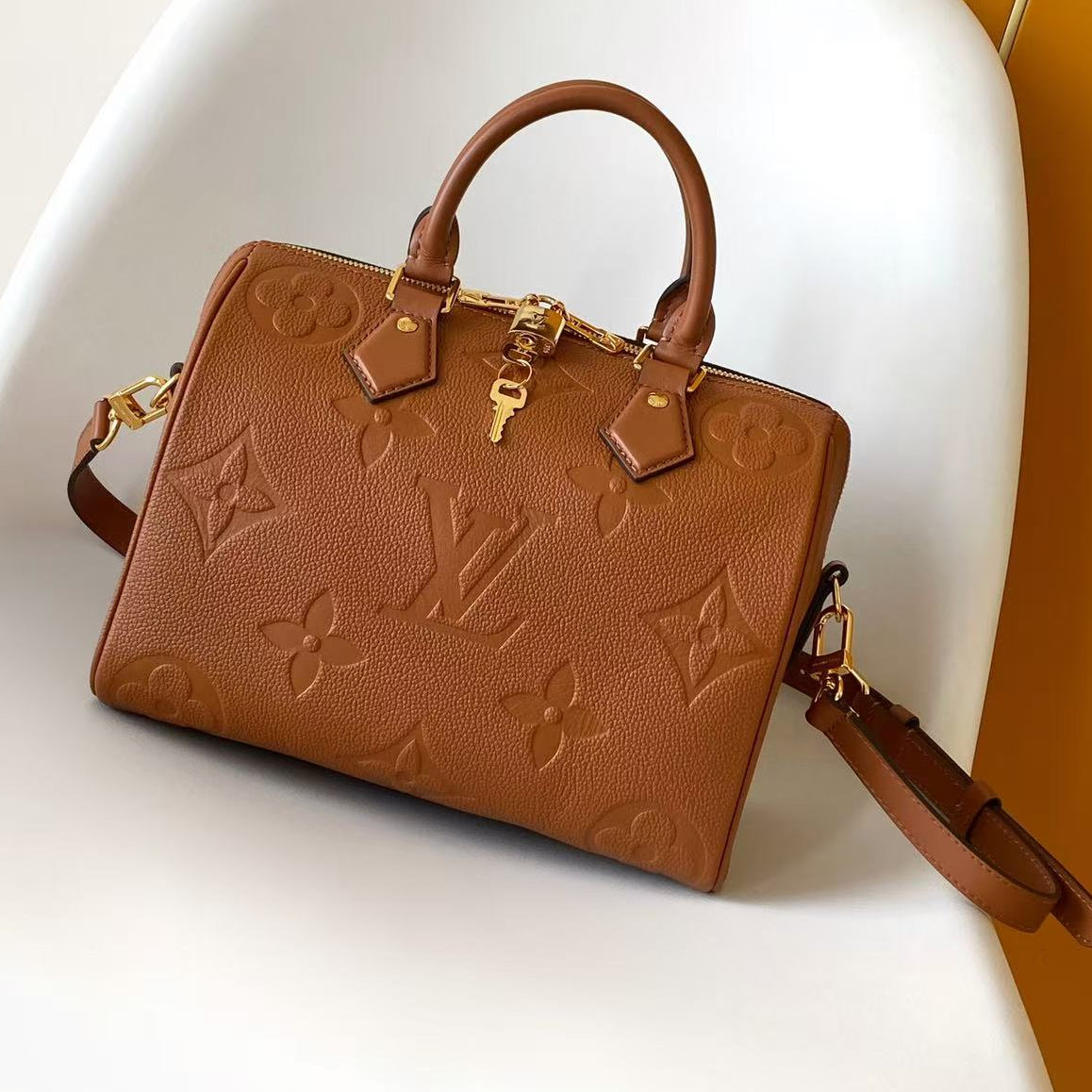 LV 2026 Speedy Soft Bag 25cm Brown Monogram Empreinte Leather 281435