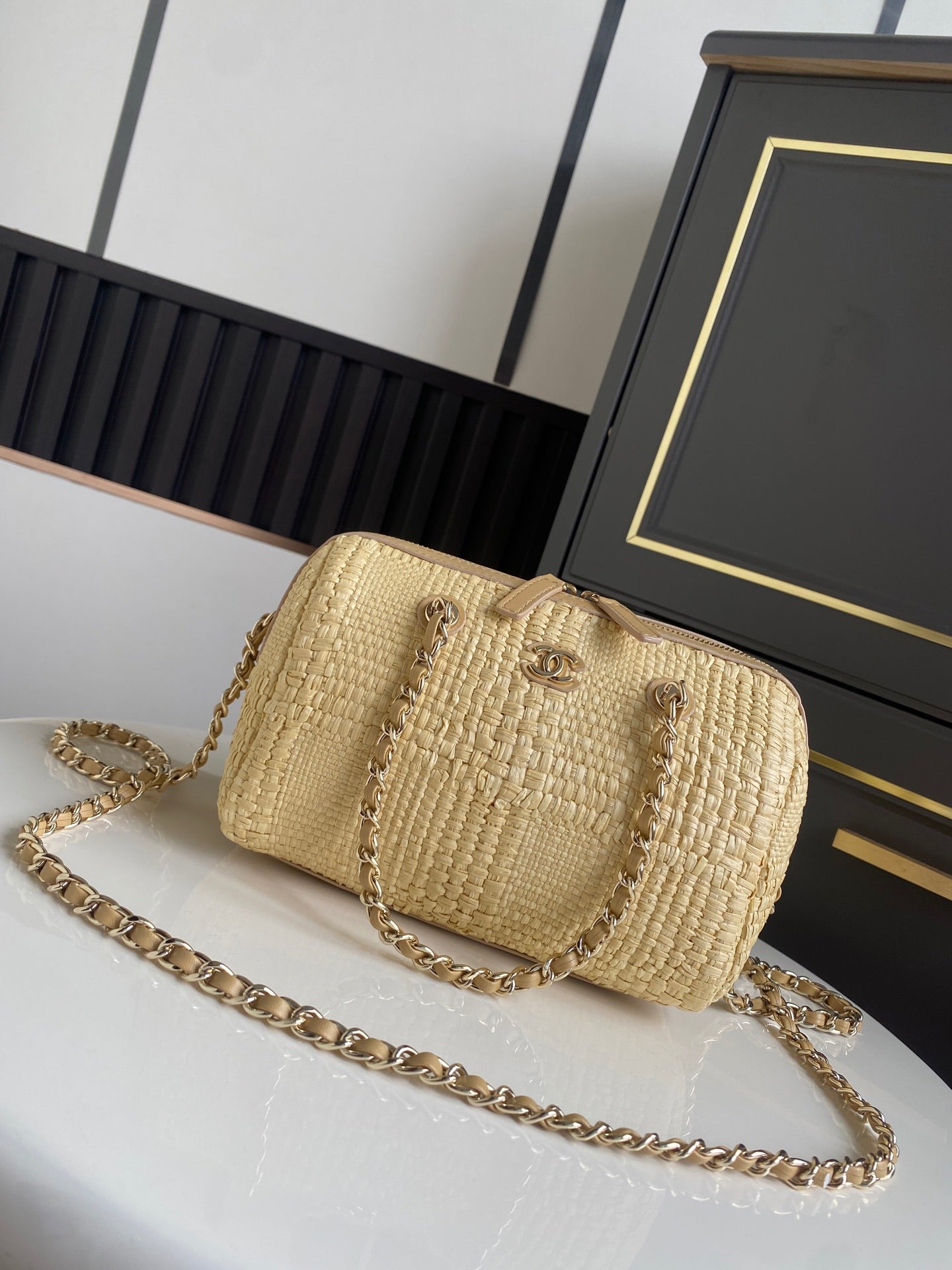 Chanel 2026 Bowling Bag 18.5cm Raffia Leather