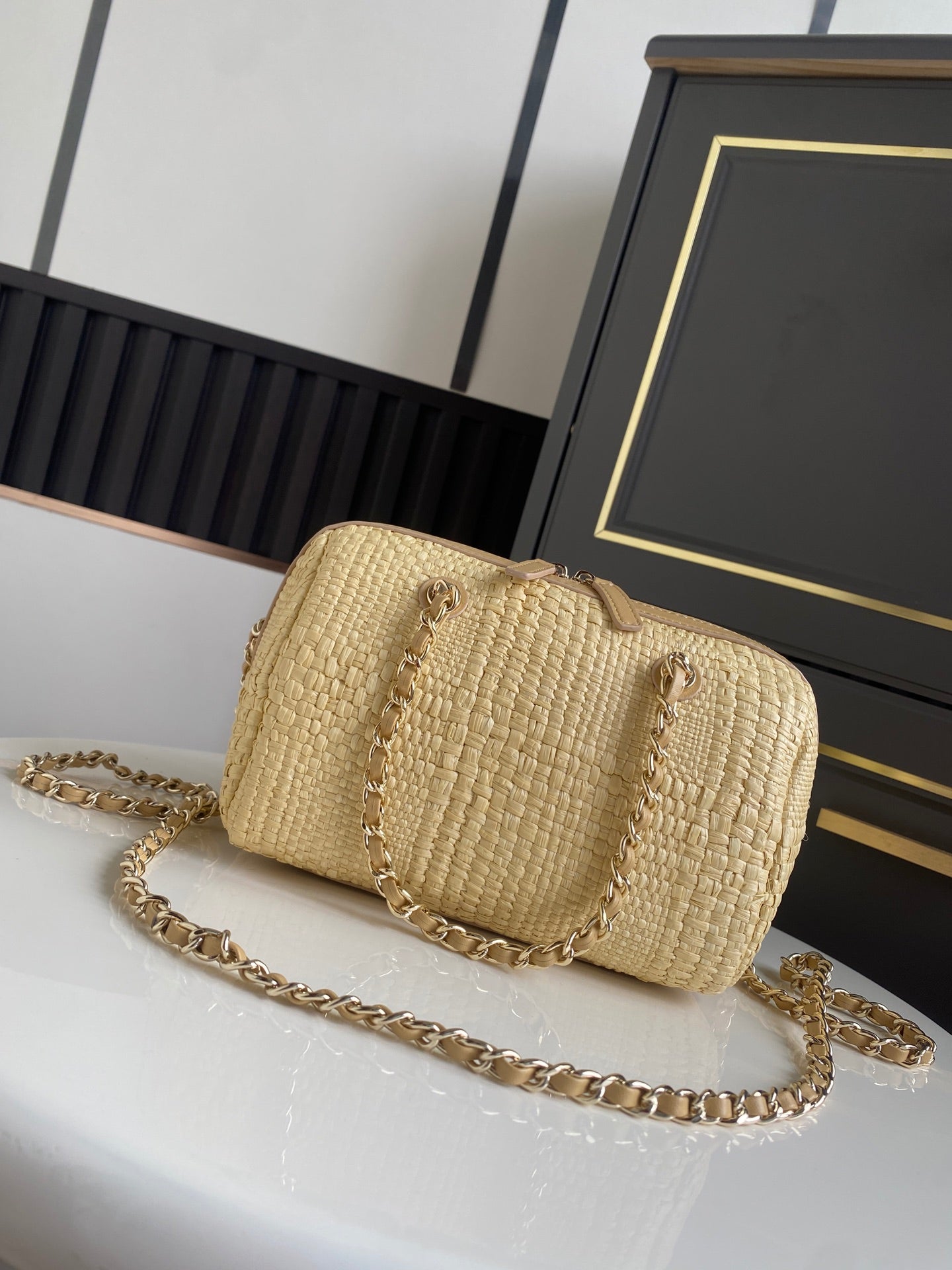 Chanel 2026 Bowling Bag 18.5cm Raffia Leather