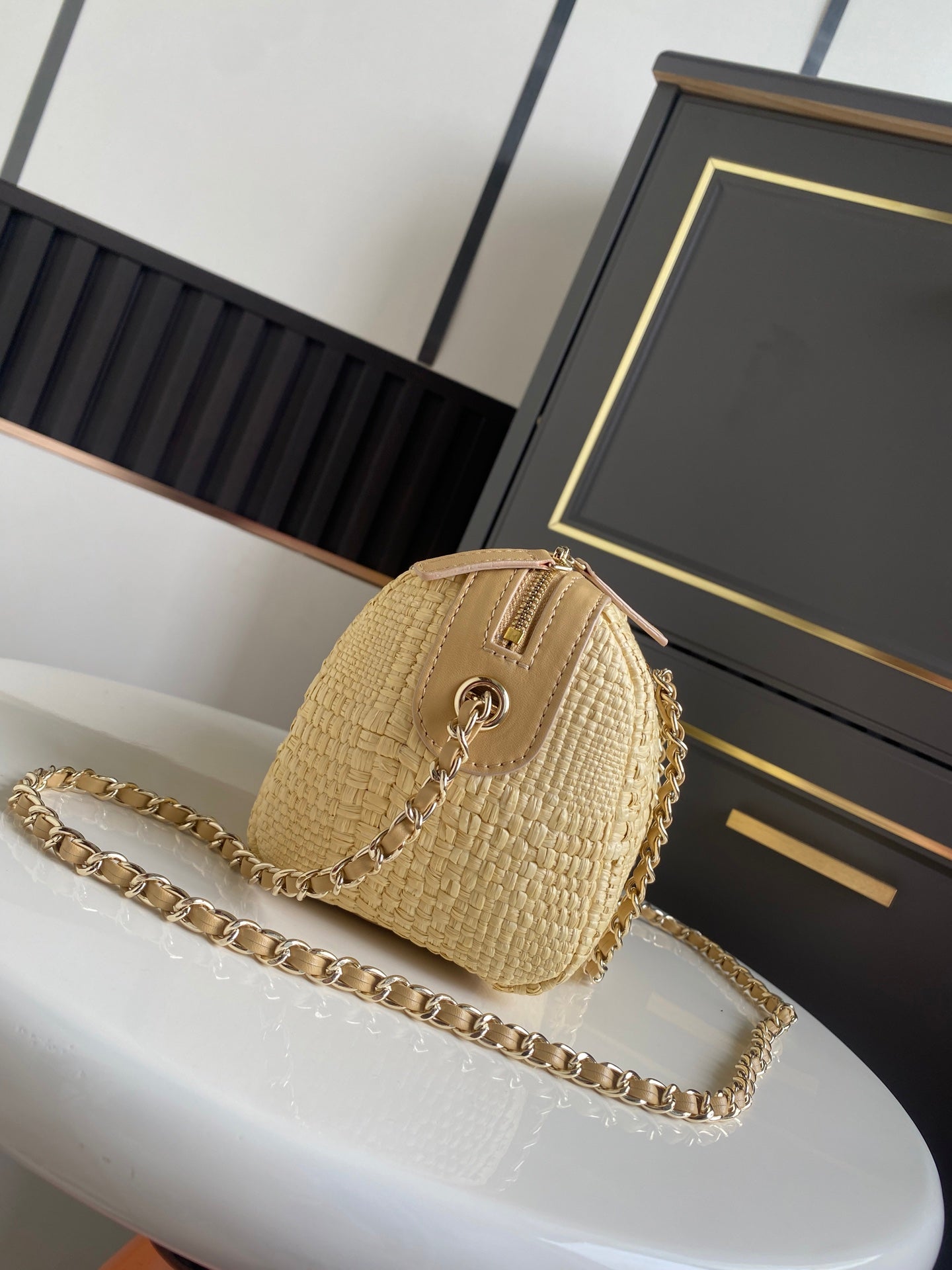 Chanel 2026 Bowling Bag 18.5cm Raffia Leather