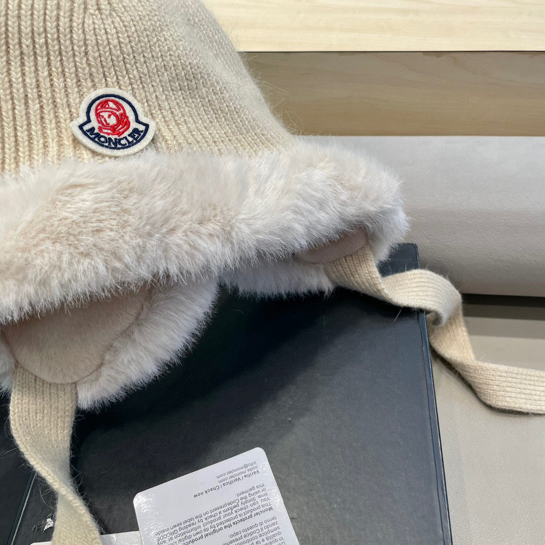 Moncler 2026 Rabbit Plush Knitted Earflap Hat 566270