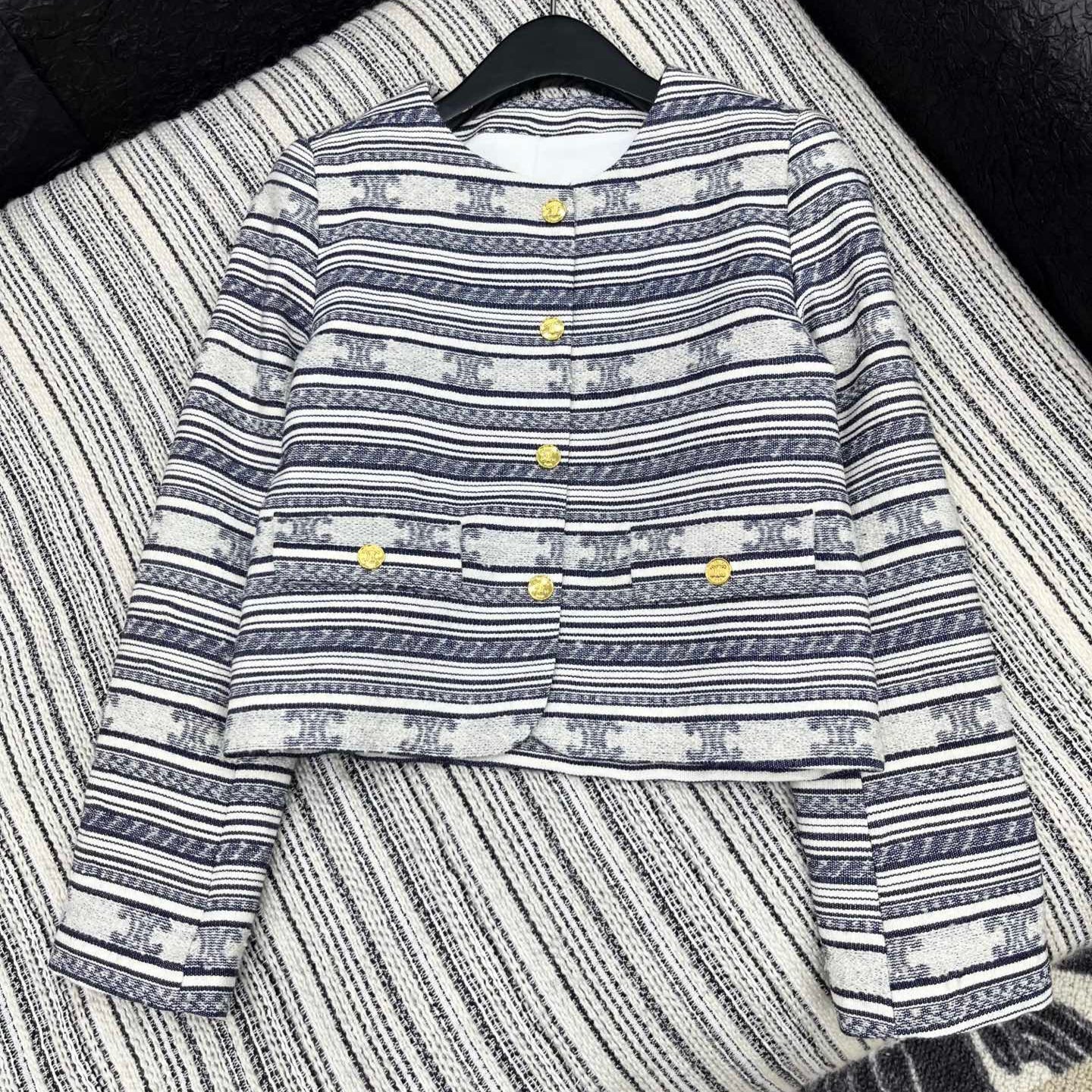 Celine 25 Jacket Blazer White With Black Stripes 301223