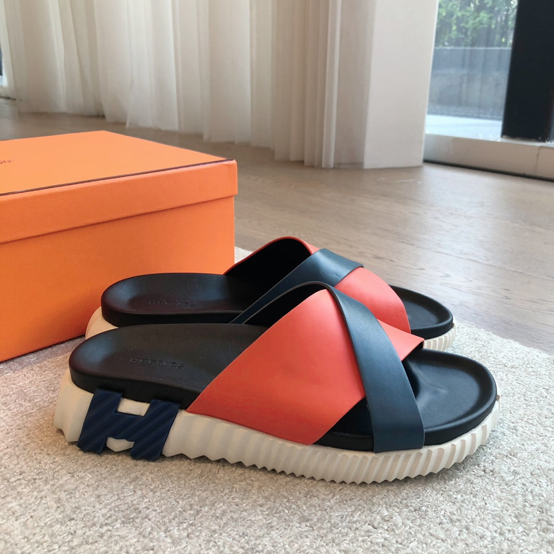HM INFRA SANDAL BLACK AND ORANGE CALFSKIN