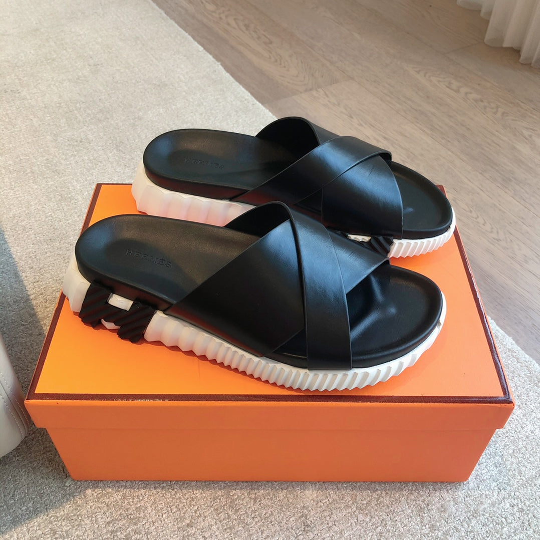 HM INFRA SANDAL BLACK AND WHITE CALFSKIN