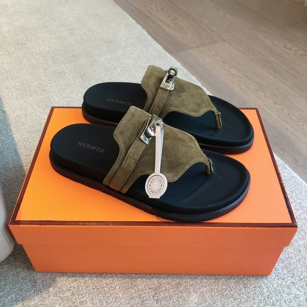 Empire Sandal Black Lambskin Pine Suede Goatskin