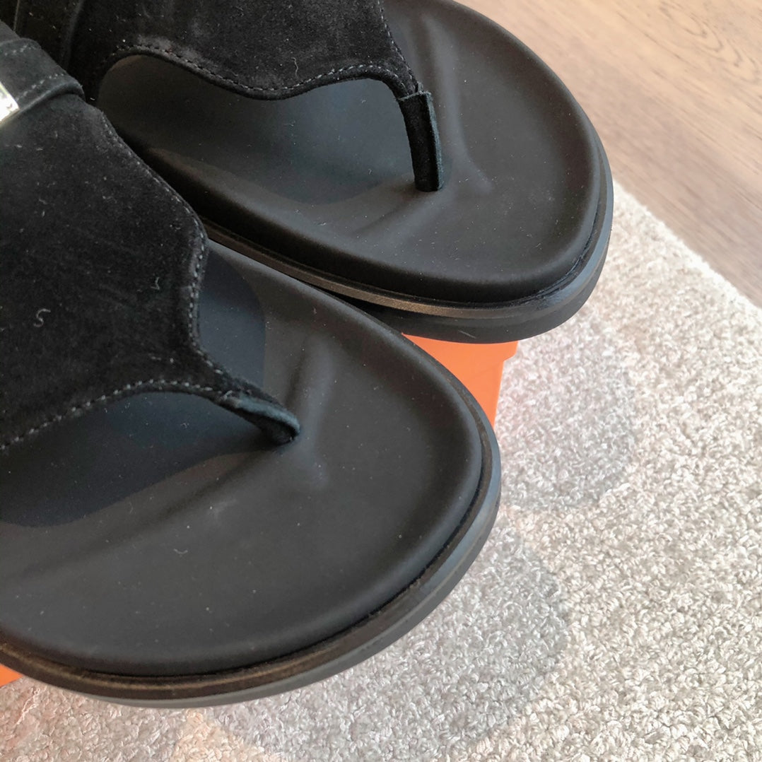Empire Sandal Black Lambskin Suede Goatskin