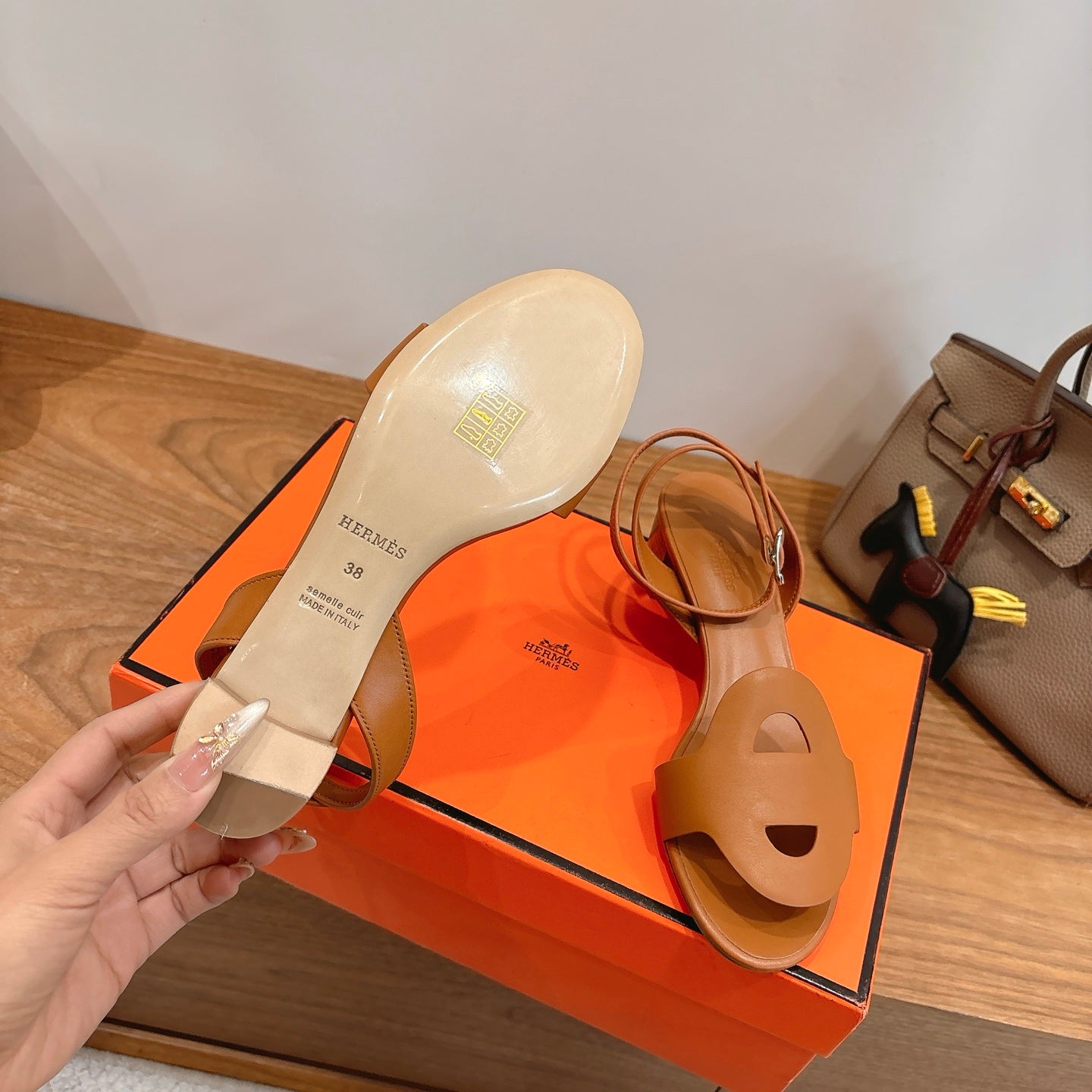 HM 26ss High Heel Sandal 50 Camel Brown Calfskin 638411