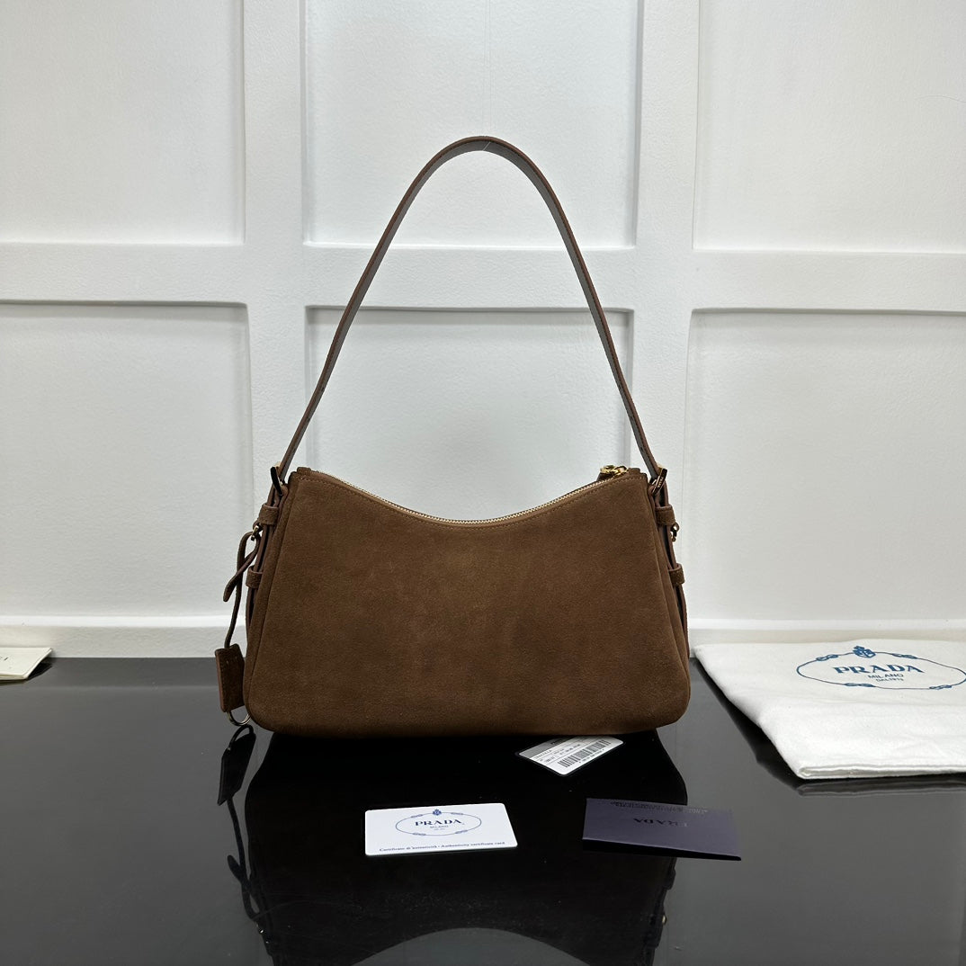 Prada 2026 Aimee Shoulder Bag Brown Suede Calfskin