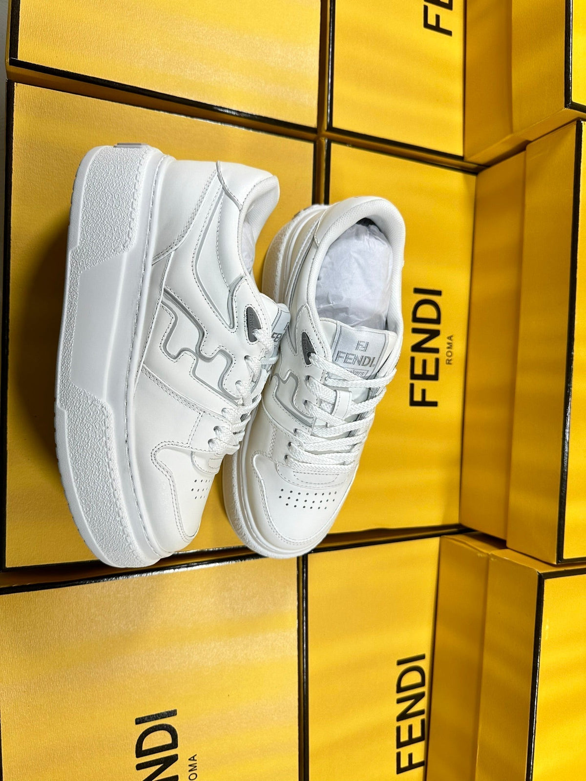 FENDI THICK-SOLDED SNEAKER IN WHITE LAMBSKIN