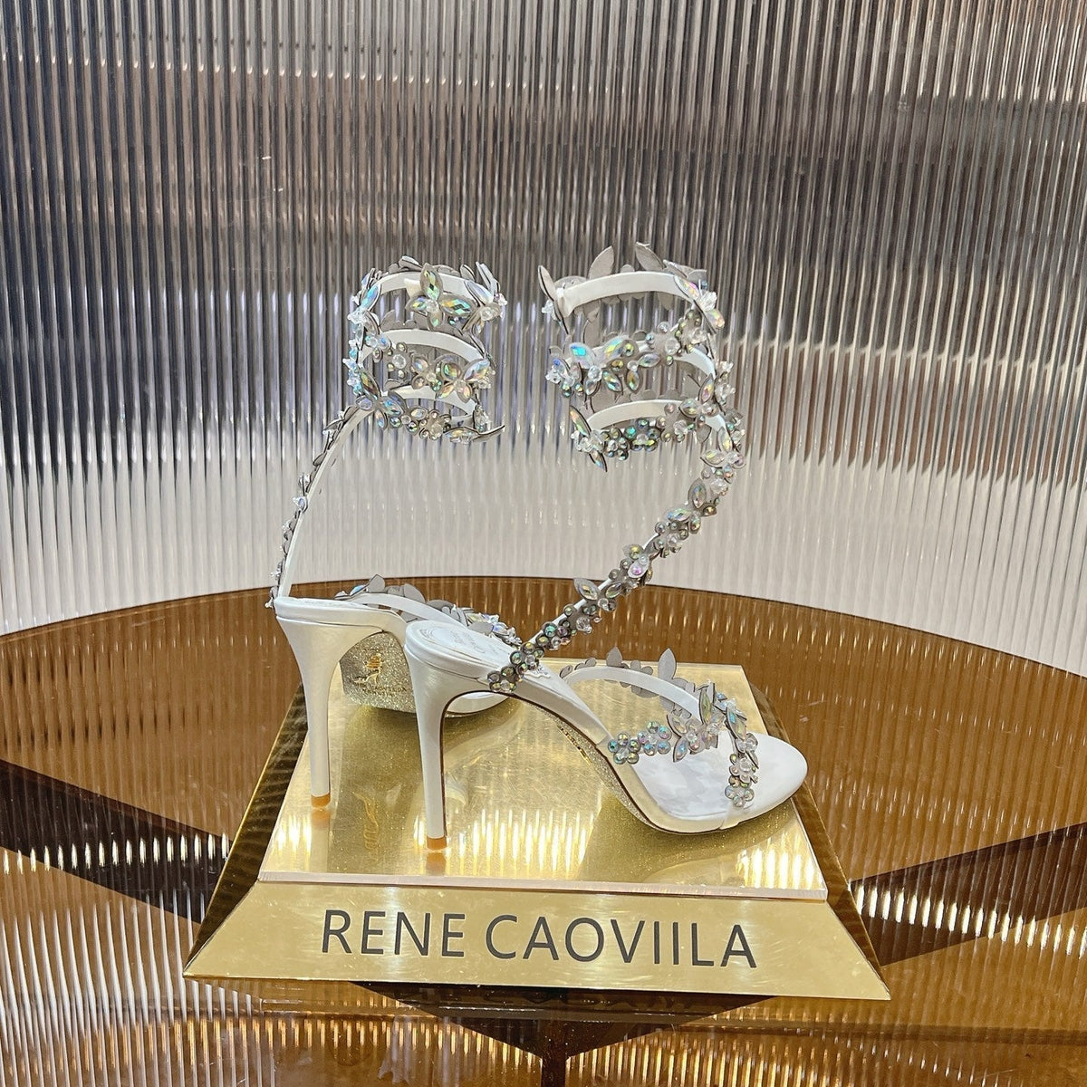 RC 25C Butterfly Flower High Heels Sandals White Sheepskin Rhinestone 281975