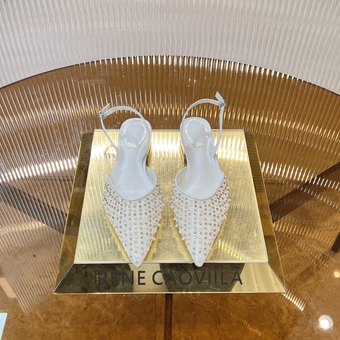 RC Slingback 1cm White  Rhinestone Sheepskin 281983