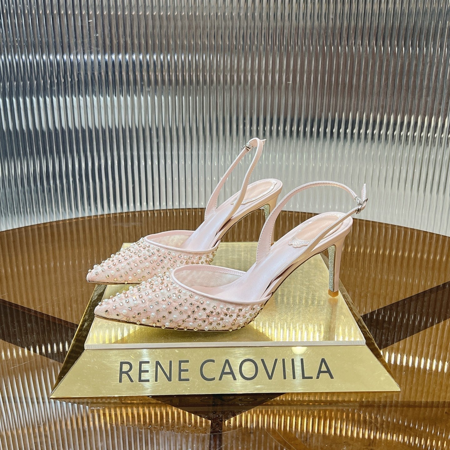 RC Slingback Shoe 7.5cm Pink Rhinestone Sheepskin 281986