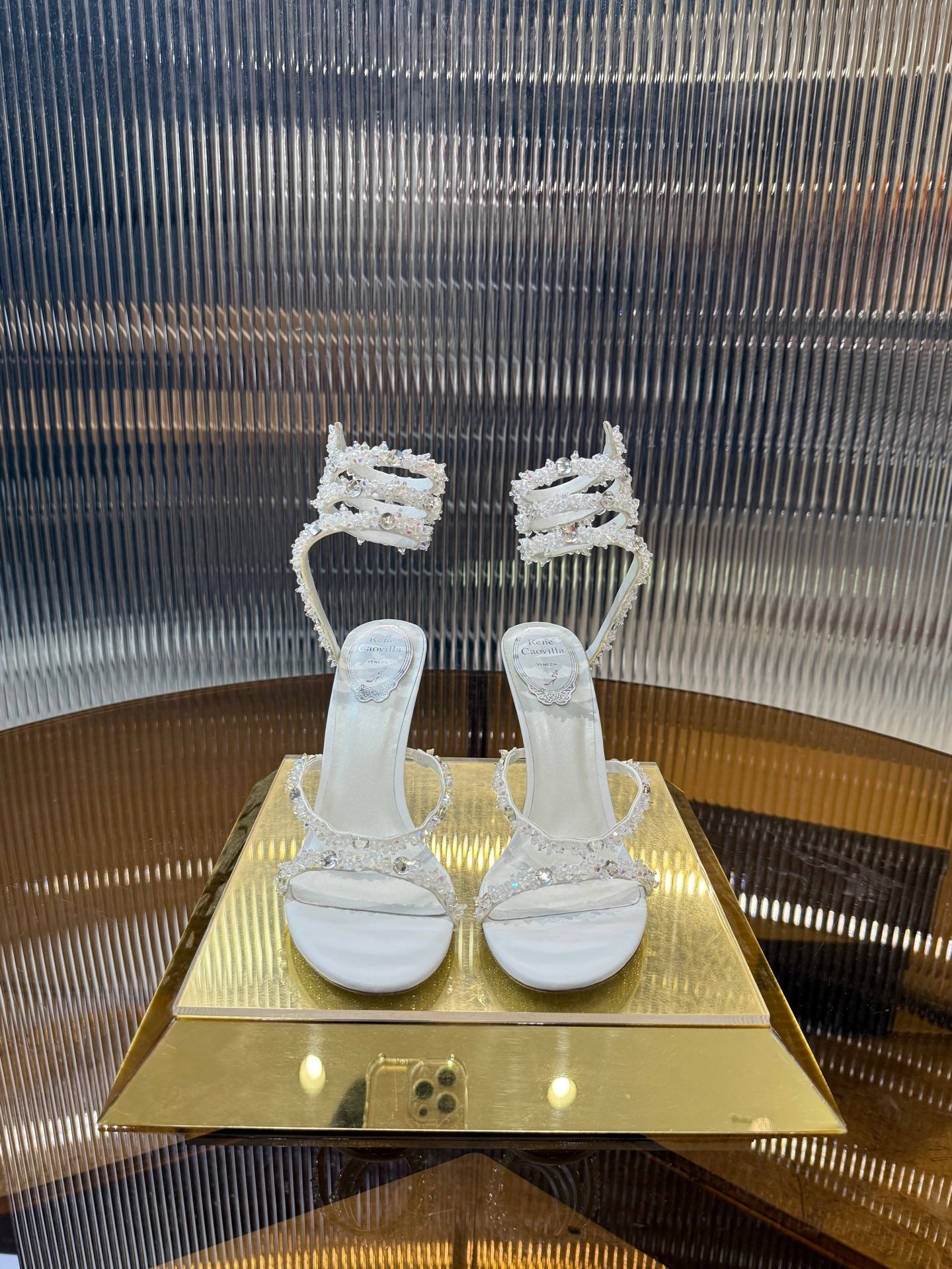 RC 25C Crystal Diamond Sandals White Sheepskin Rhinestone 275780
