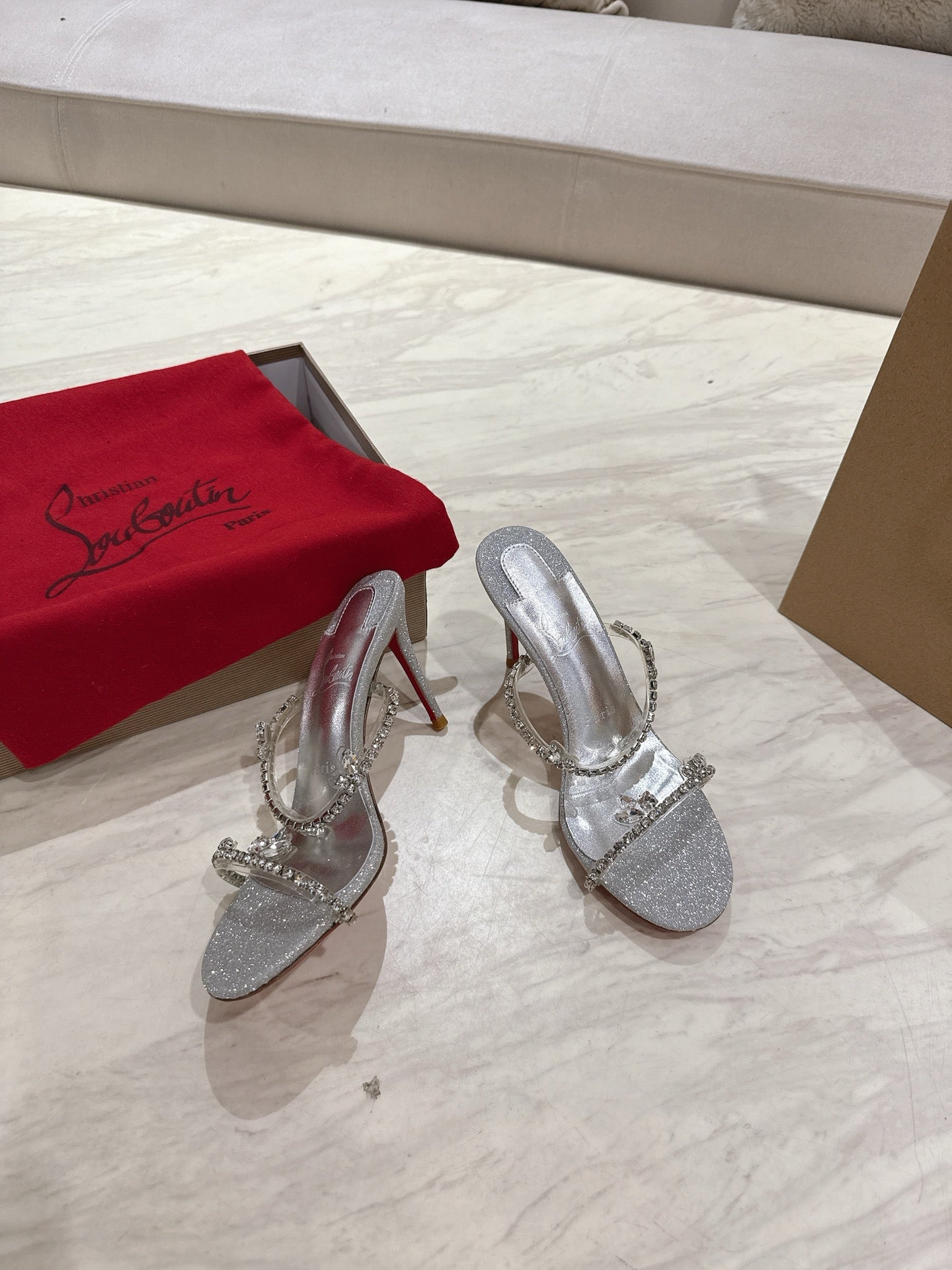 CL 25 Sandals Silver PVC Creo Rhinestones 307509