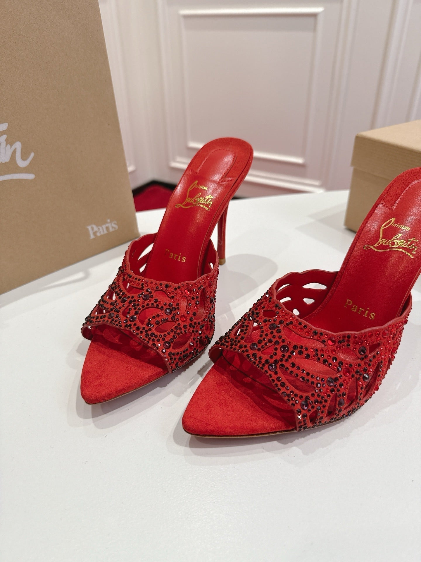 Christian Louboutin 2026 Lasera Strass 100mm Mules Lambskin 780417