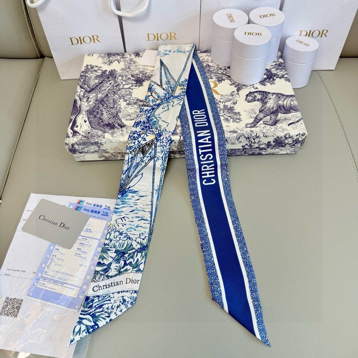CD Twilly Mini Scarf 105cm Blue Colorful Mulberry Silk 945716