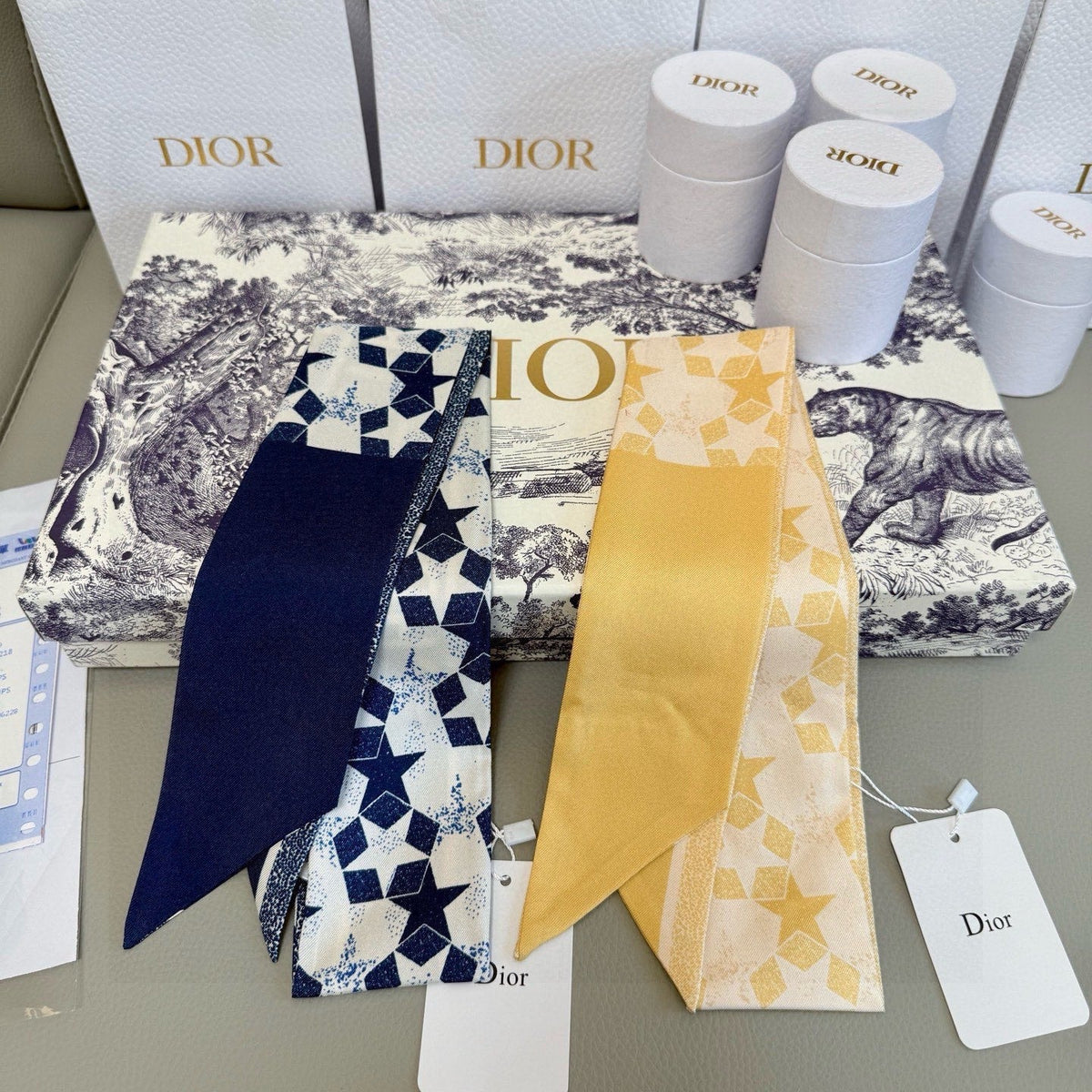 CD Twilly Mini Scarf 105cm Yellow Mulberry Silk 949194